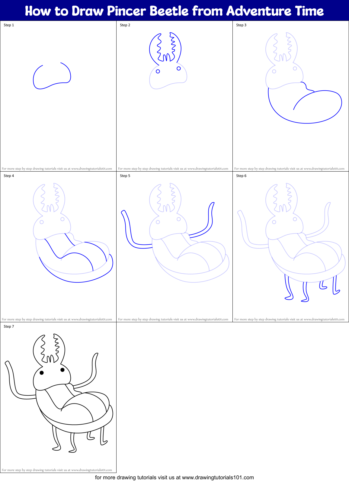 How to Draw Pincer Beetle from Adventure Time Printable Step by Step