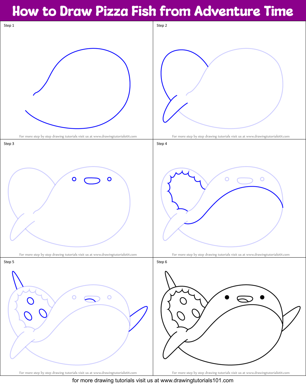 How to Draw Pizza Fish from Adventure Time Printable Step by Step