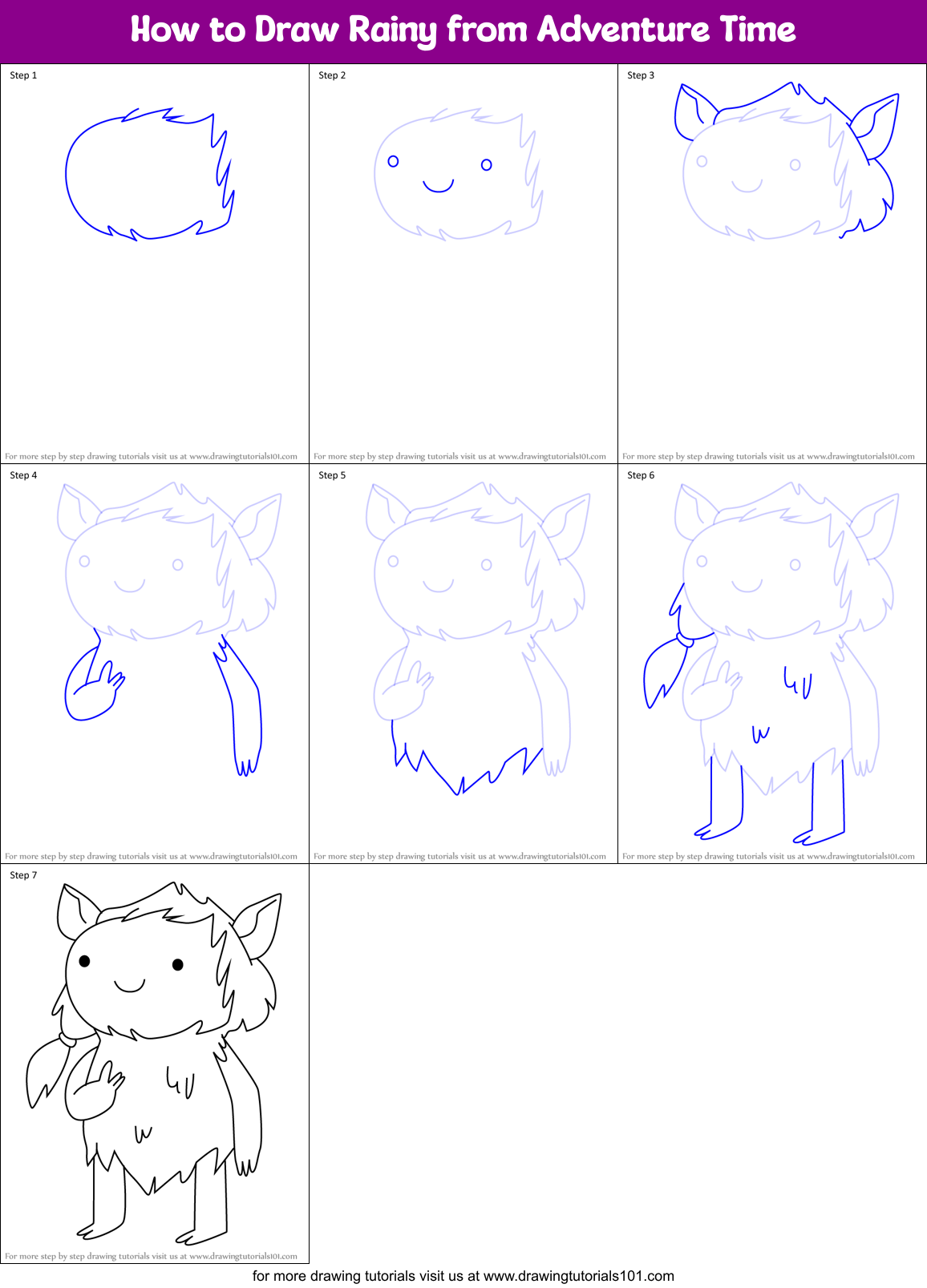 How to Draw Rainy from Adventure Time Printable Step by Step