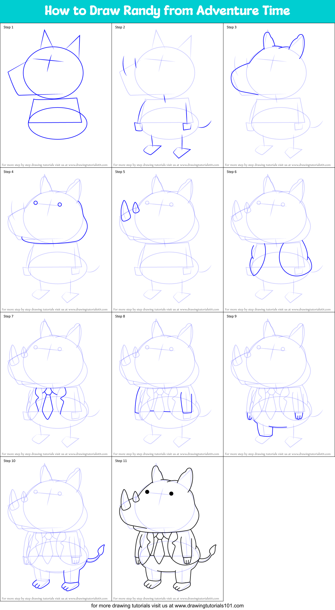 How to Draw Randy from Adventure Time Printable Step by Step