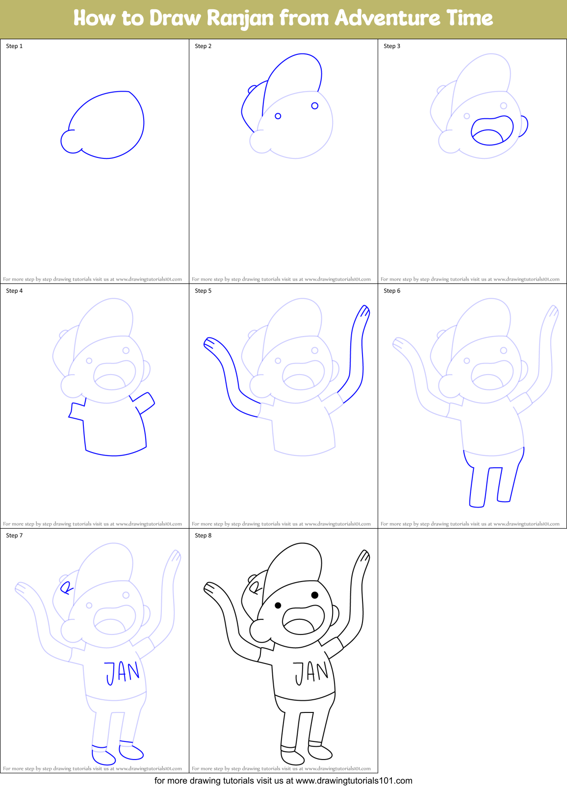 How to Draw Ranjan from Adventure Time Printable Step by Step