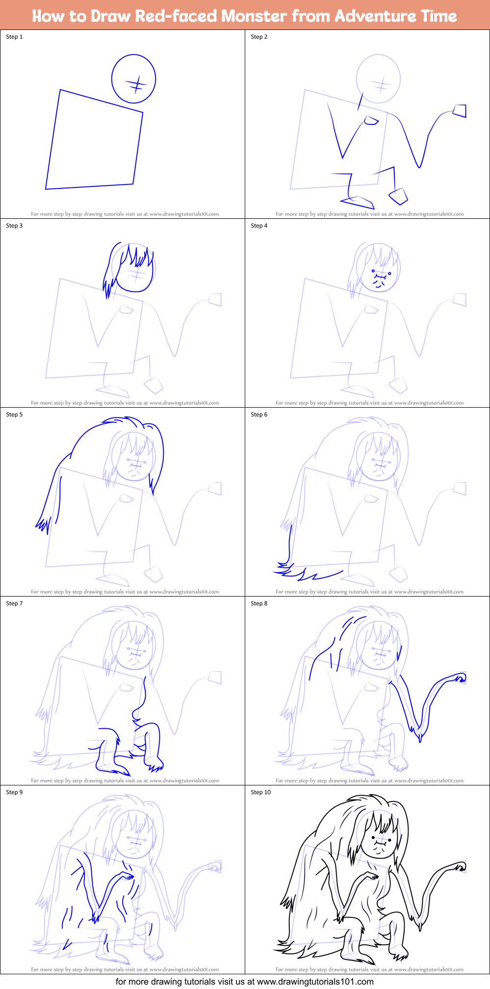 How to Draw Red-faced Monster from Adventure Time Printable Step by Step