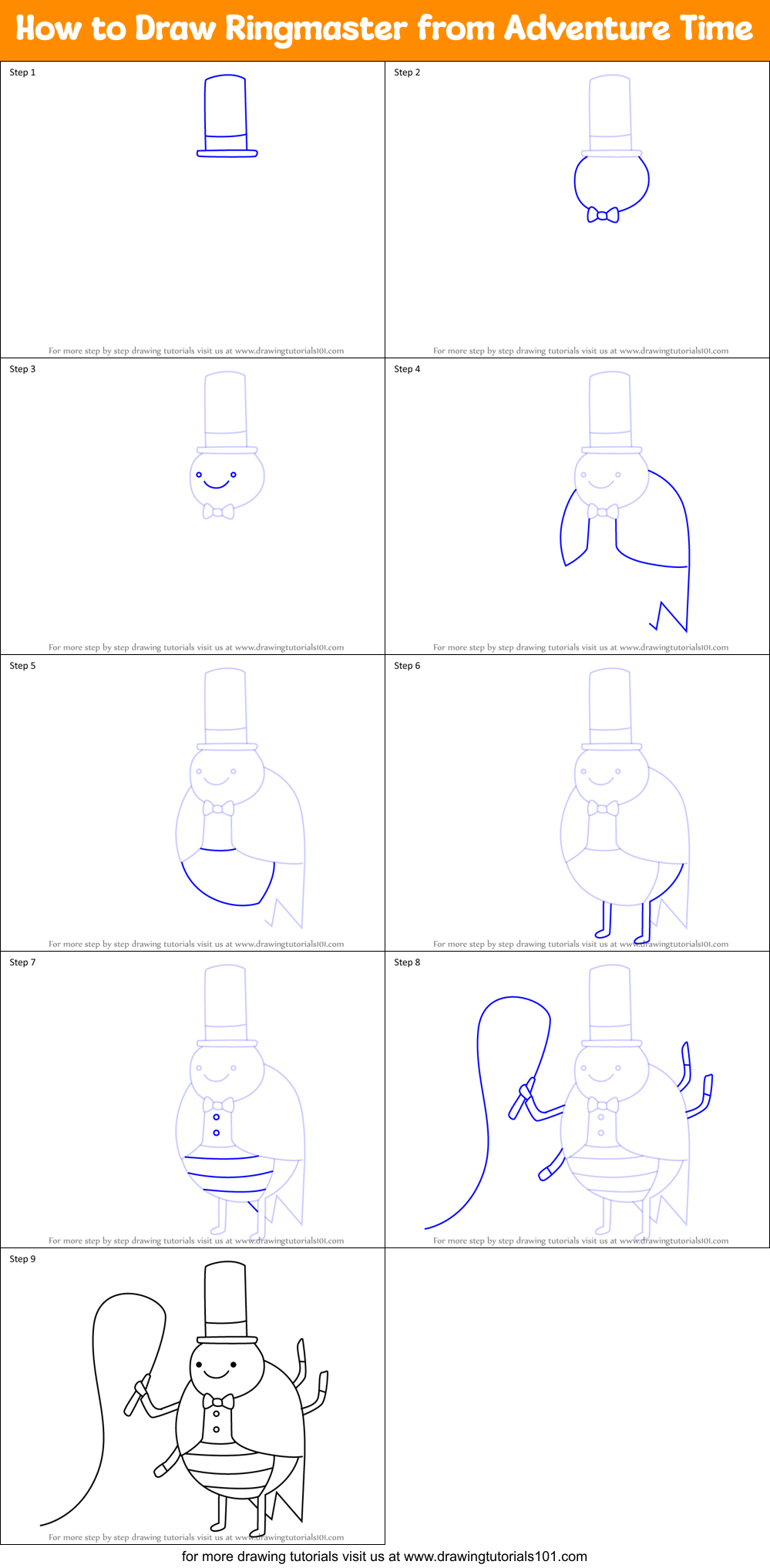 How to Draw Ringmaster from Adventure Time Printable Step by Step
