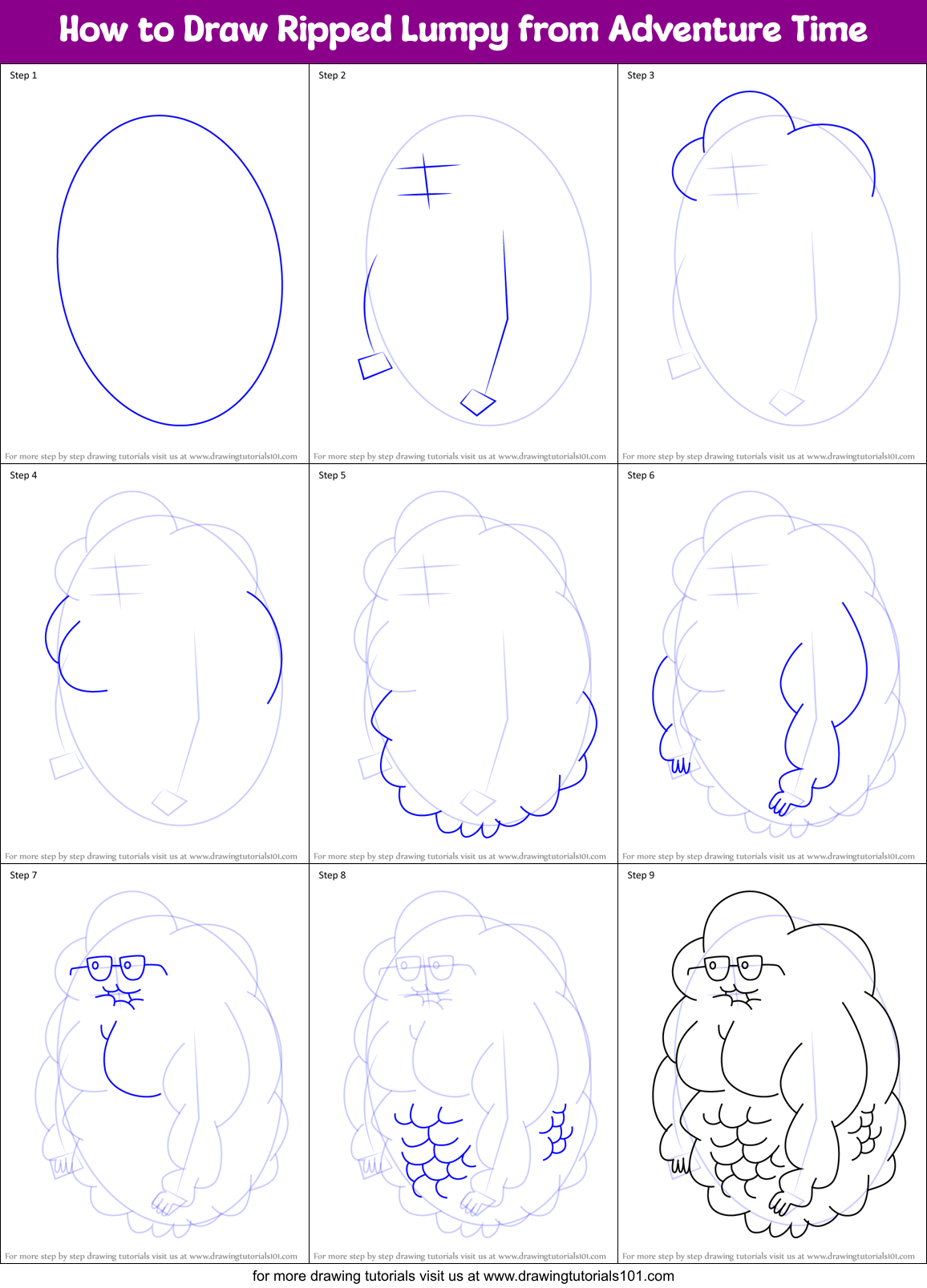 How to Draw Ripped Lumpy from Adventure Time Printable Step by Step