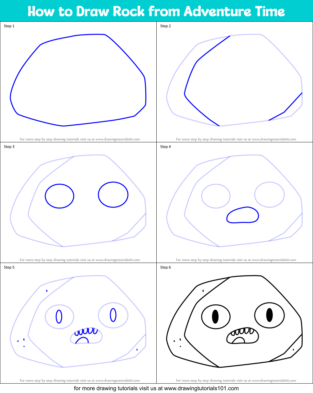 How to Draw Rock from Adventure Time Printable Step by Step