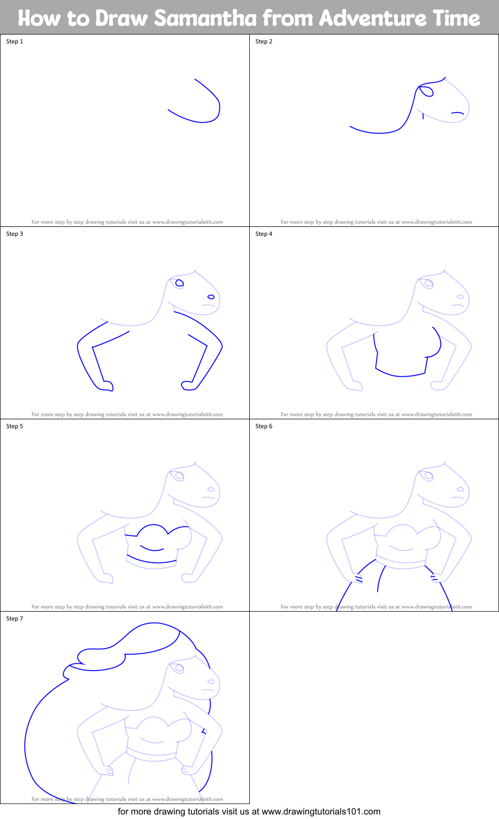 How to Draw Samantha from Adventure Time Printable Step by Step