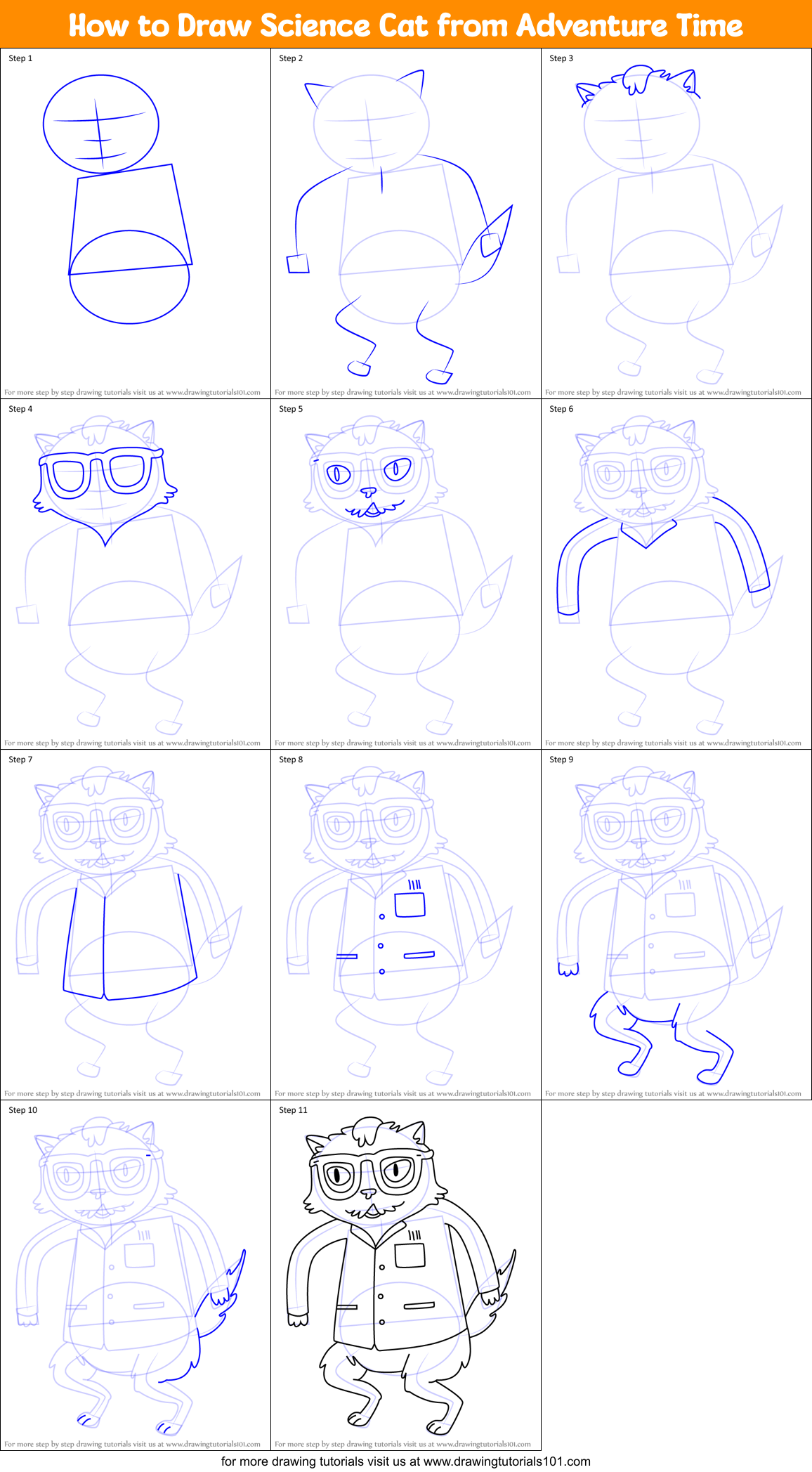 How to Draw Science Cat from Adventure Time Printable Step by Step