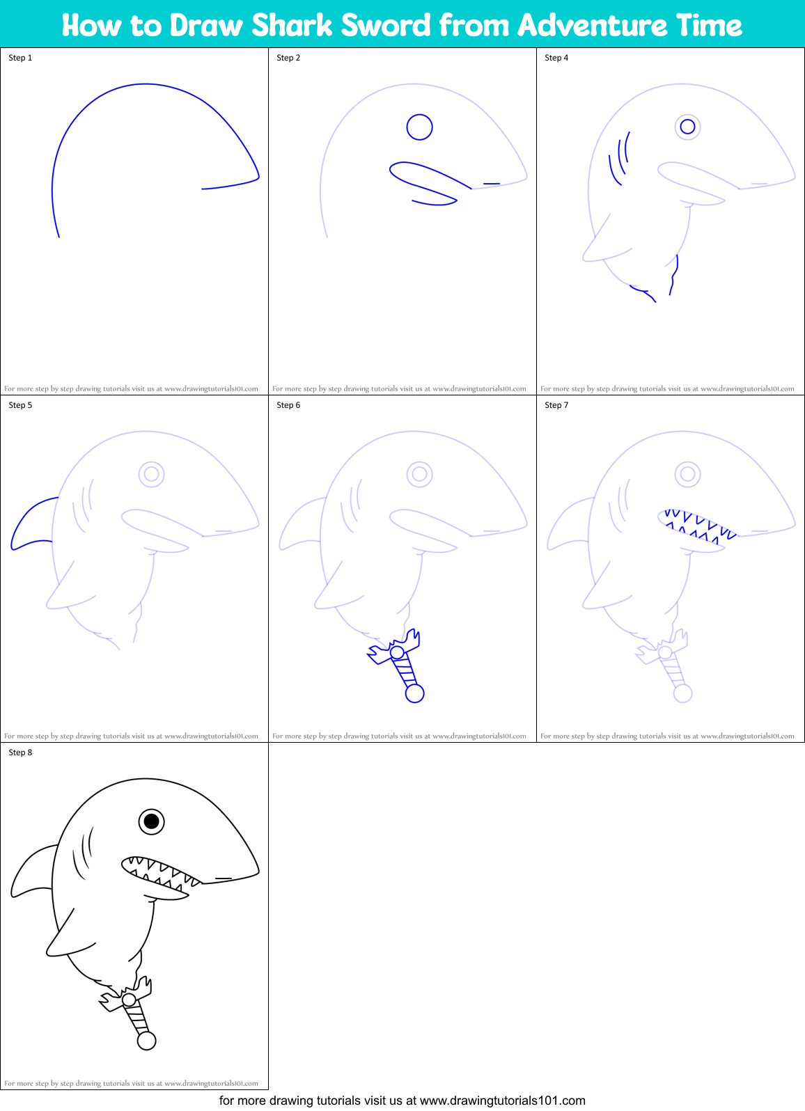 How to Draw Shark Sword from Adventure Time Printable Step by Step