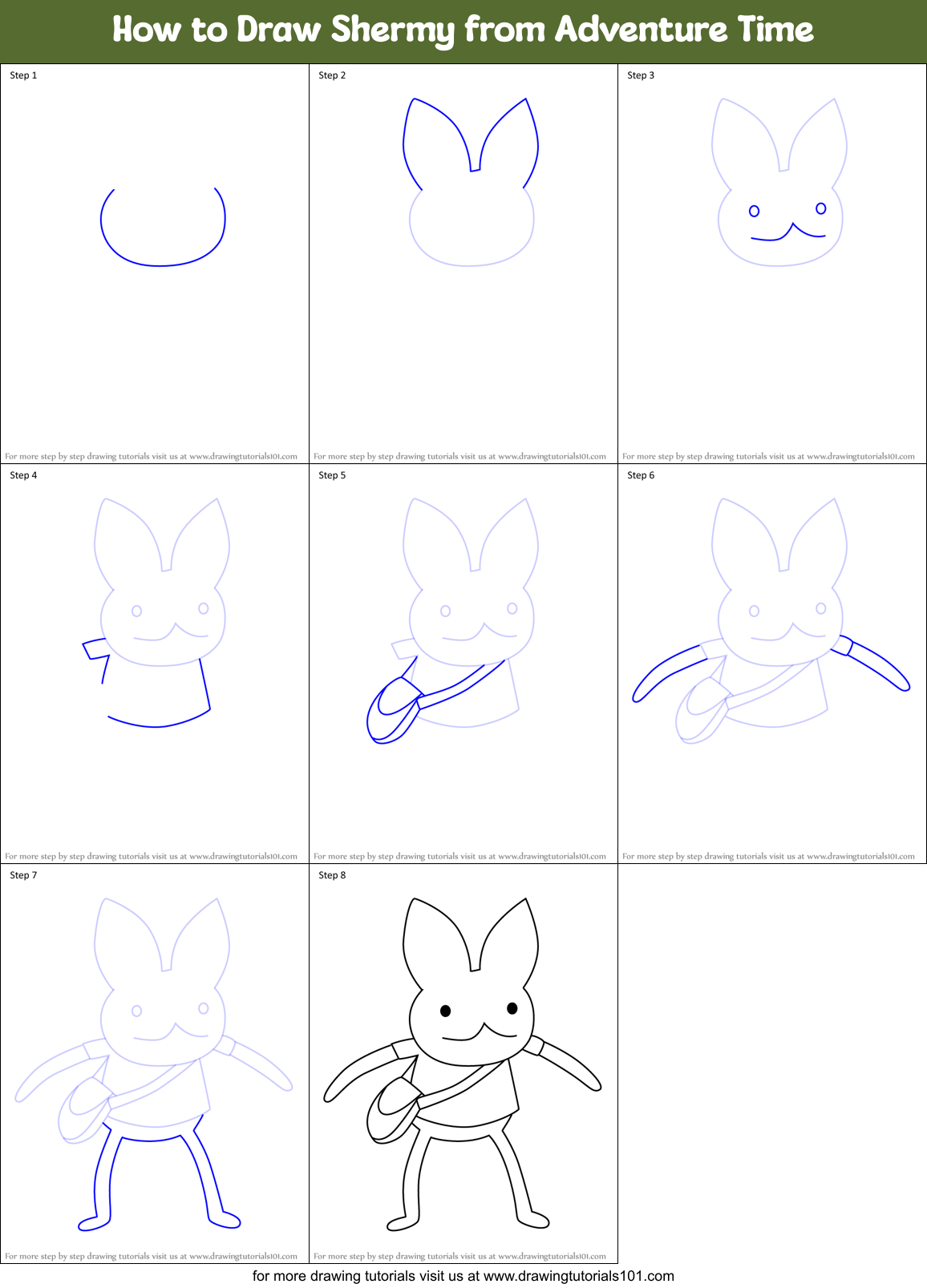 How to Draw Shermy from Adventure Time Printable Step by Step
