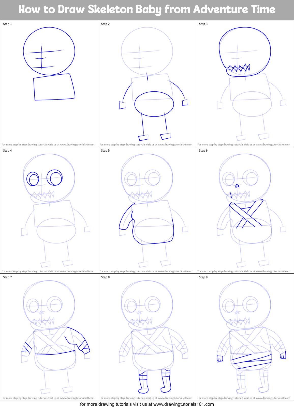 How to Draw Skeleton Baby from Adventure Time Printable Step by Step