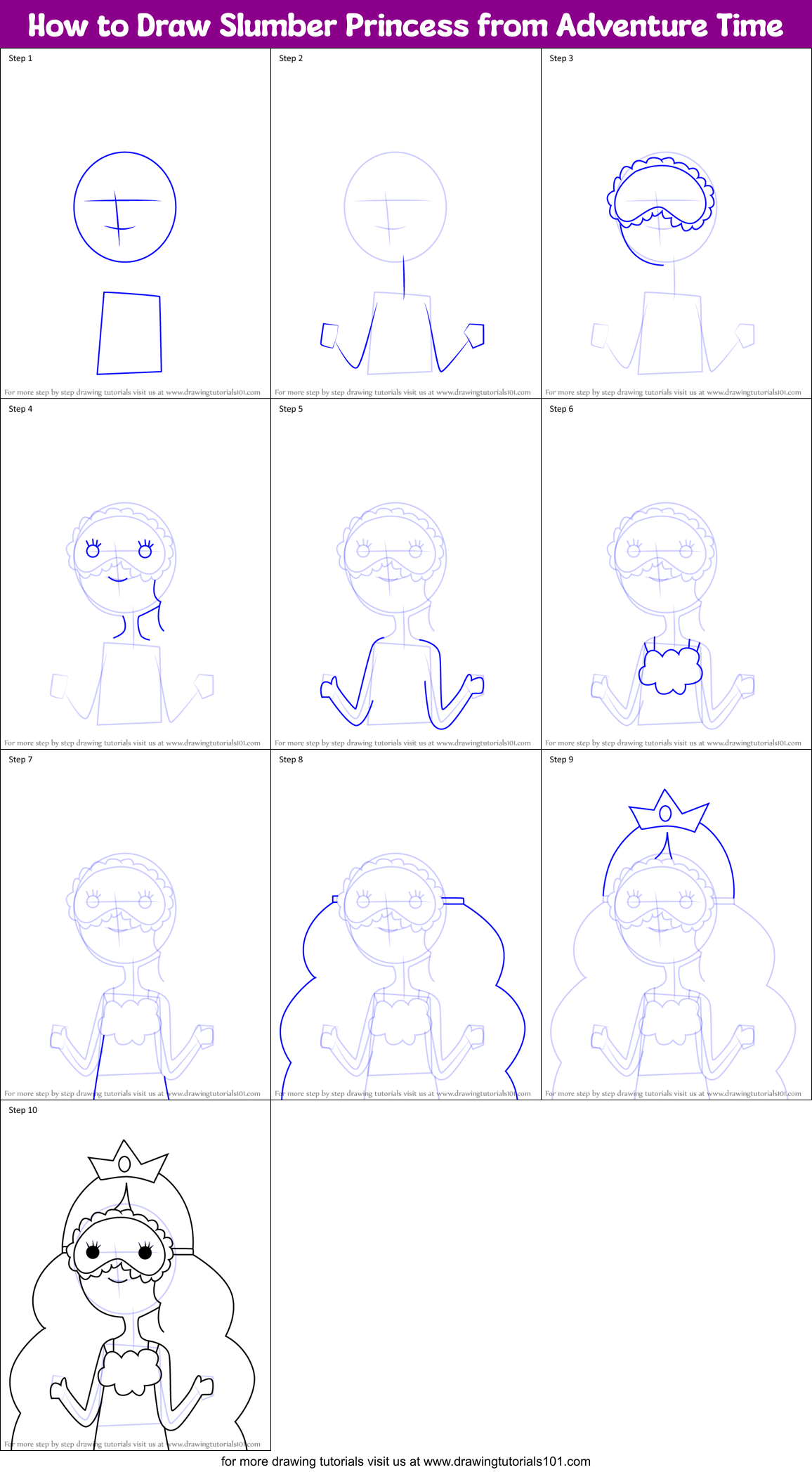 How to Draw Slumber Princess from Adventure Time Printable Step by Step