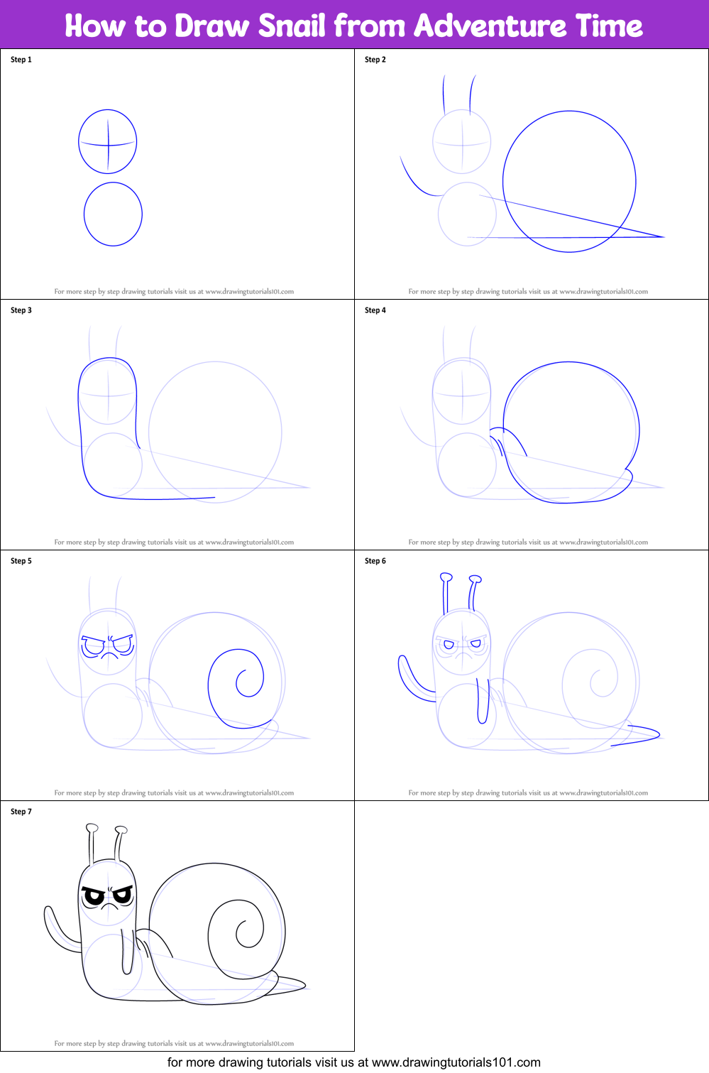 How to Draw Snail from Adventure Time Printable Step by Step