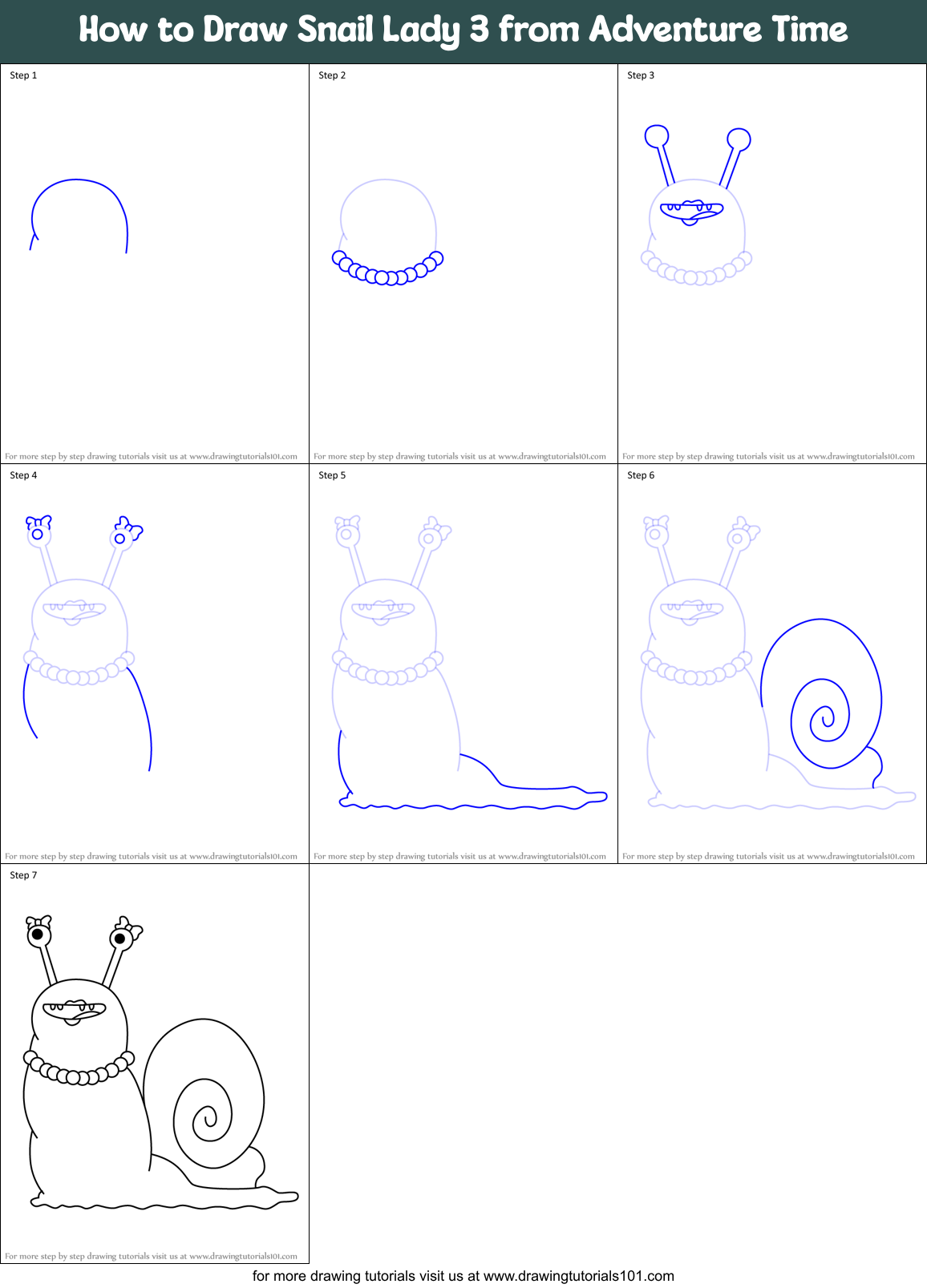 How to Draw Snail Lady 3 from Adventure Time Printable Step by Step