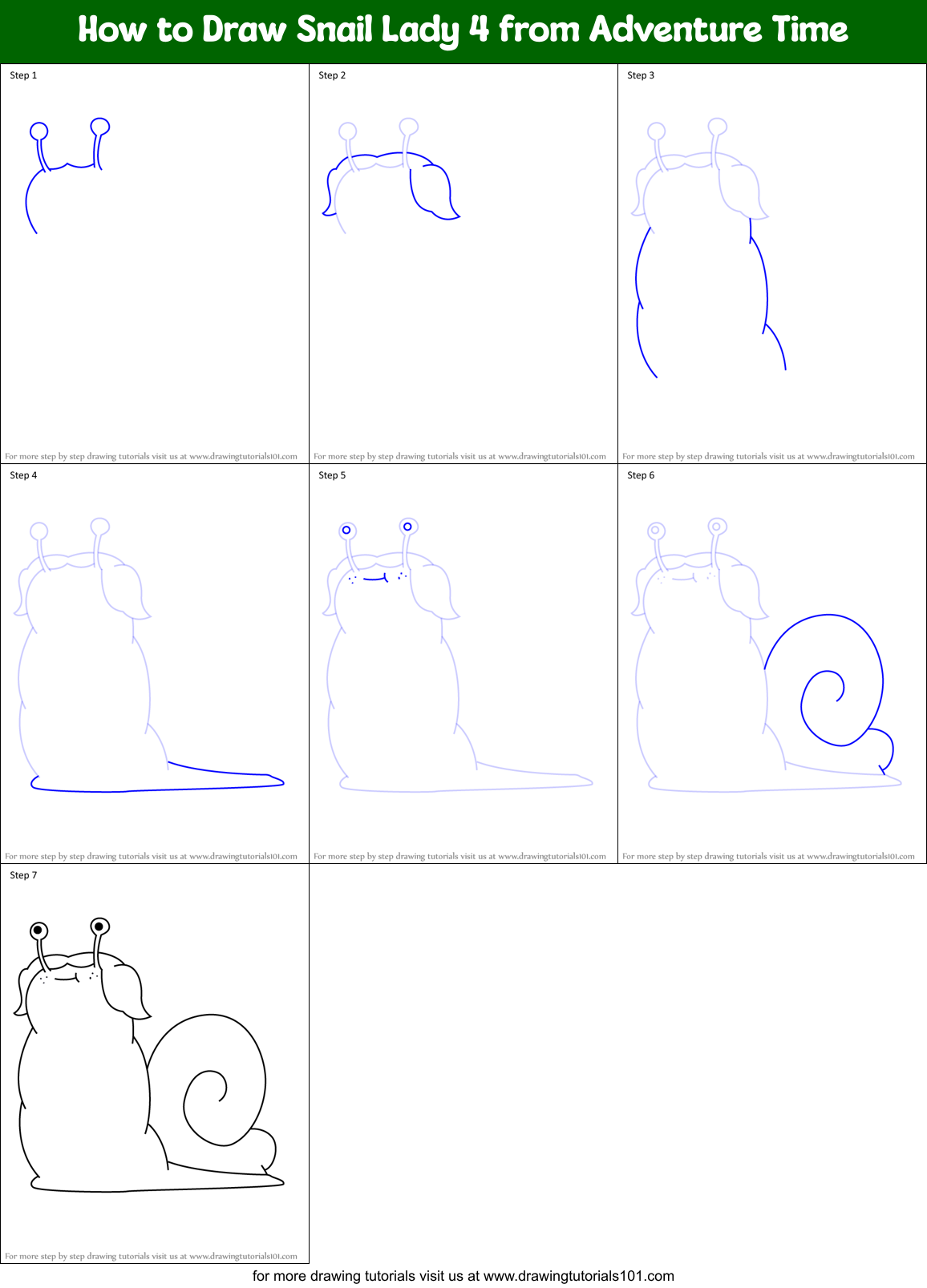 How to Draw Snail Lady 4 from Adventure Time Printable Step by Step