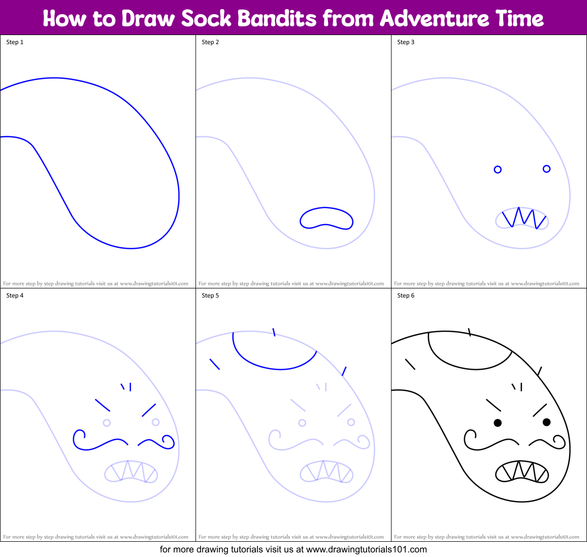 How to Draw Sock Bandits from Adventure Time Printable Step by Step
