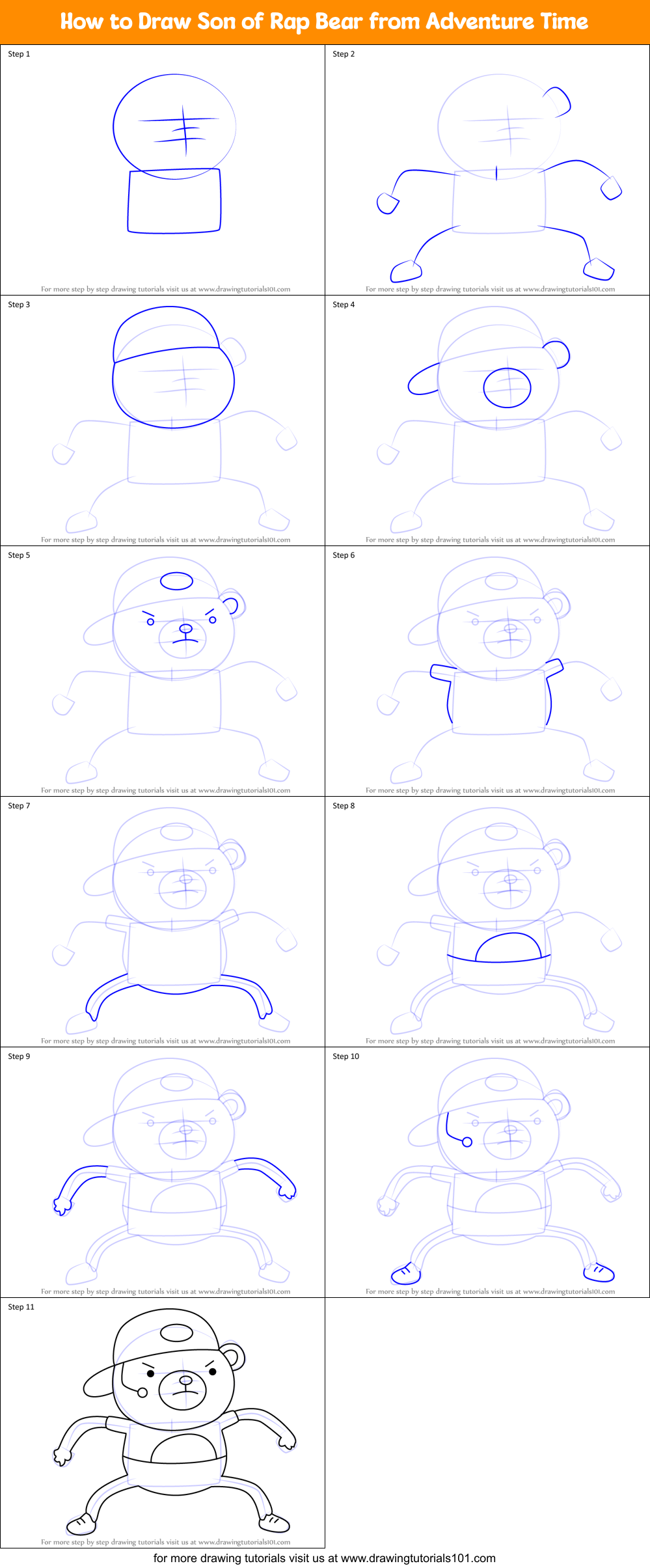 How to Draw Son of Rap Bear from Adventure Time Printable Step by Step