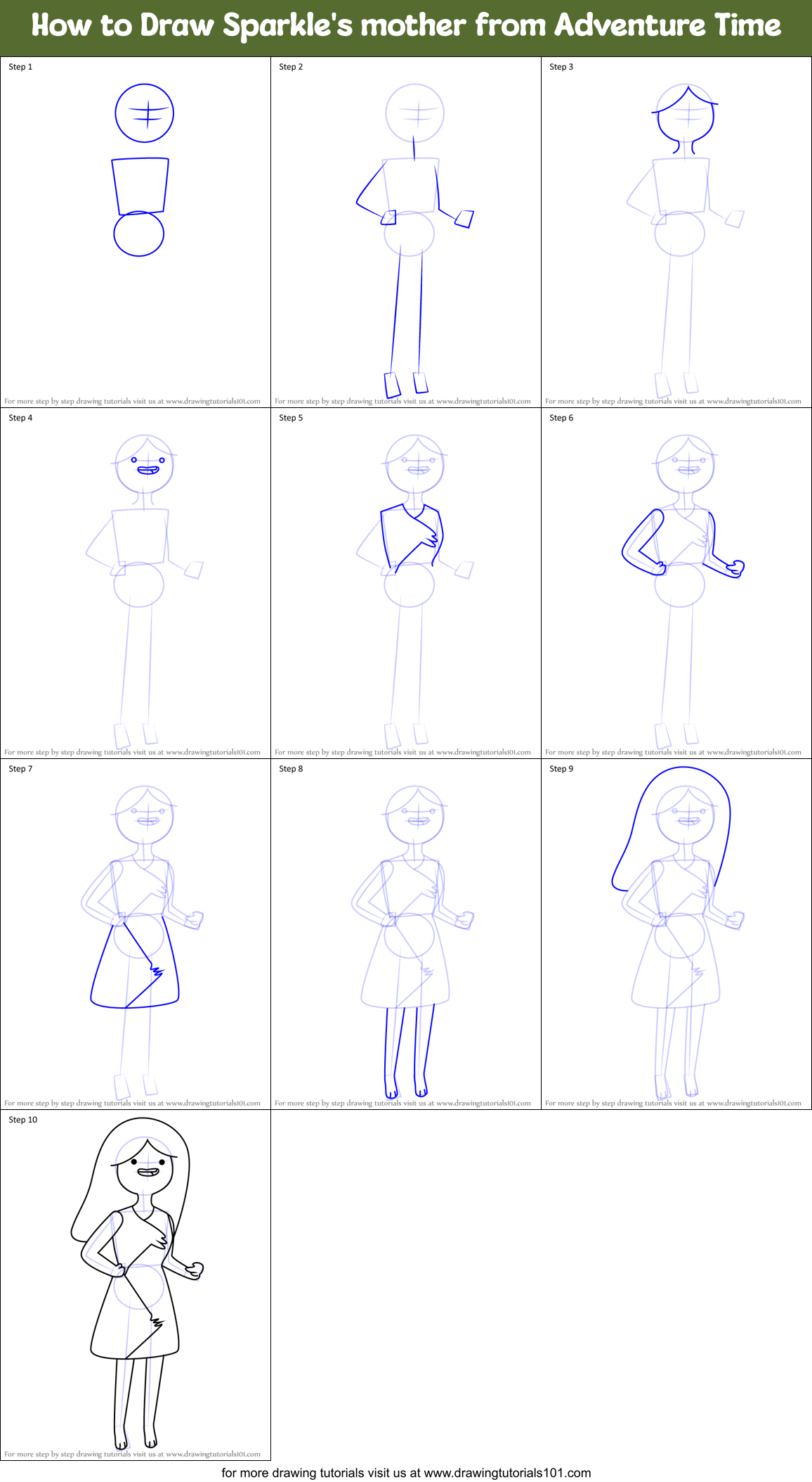 How to Draw Sparkle's mother from Adventure Time Printable Step by Step