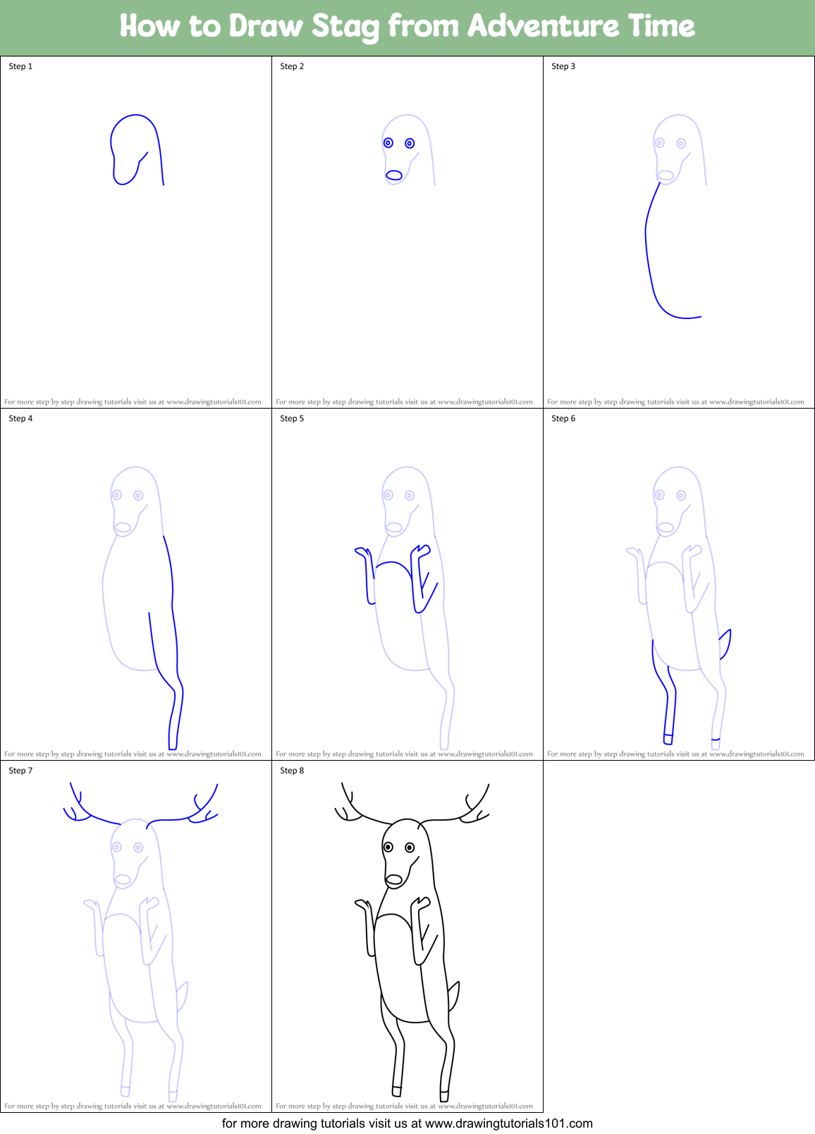 How to Draw Stag from Adventure Time Printable Step by Step