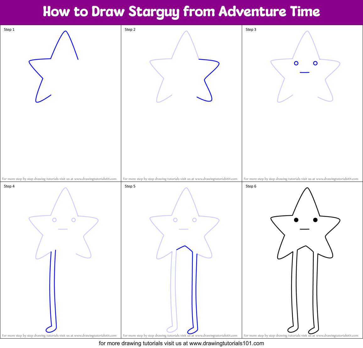 How to Draw Starguy from Adventure Time Printable Step by Step