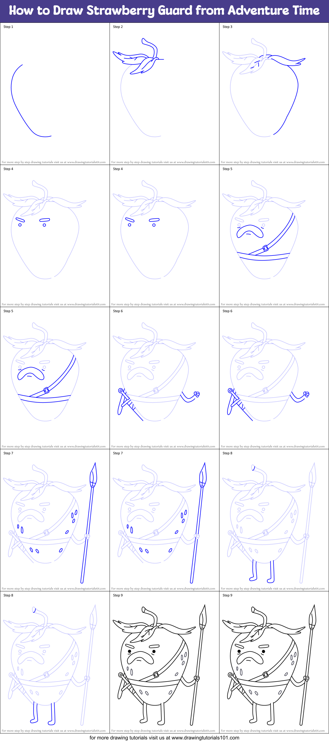 How to Draw Strawberry Guard from Adventure Time Printable Step by Step