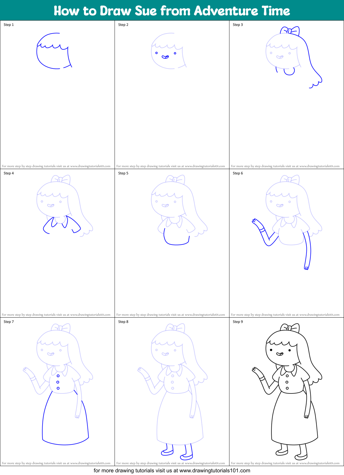 How to Draw Sue from Adventure Time Printable Step by Step