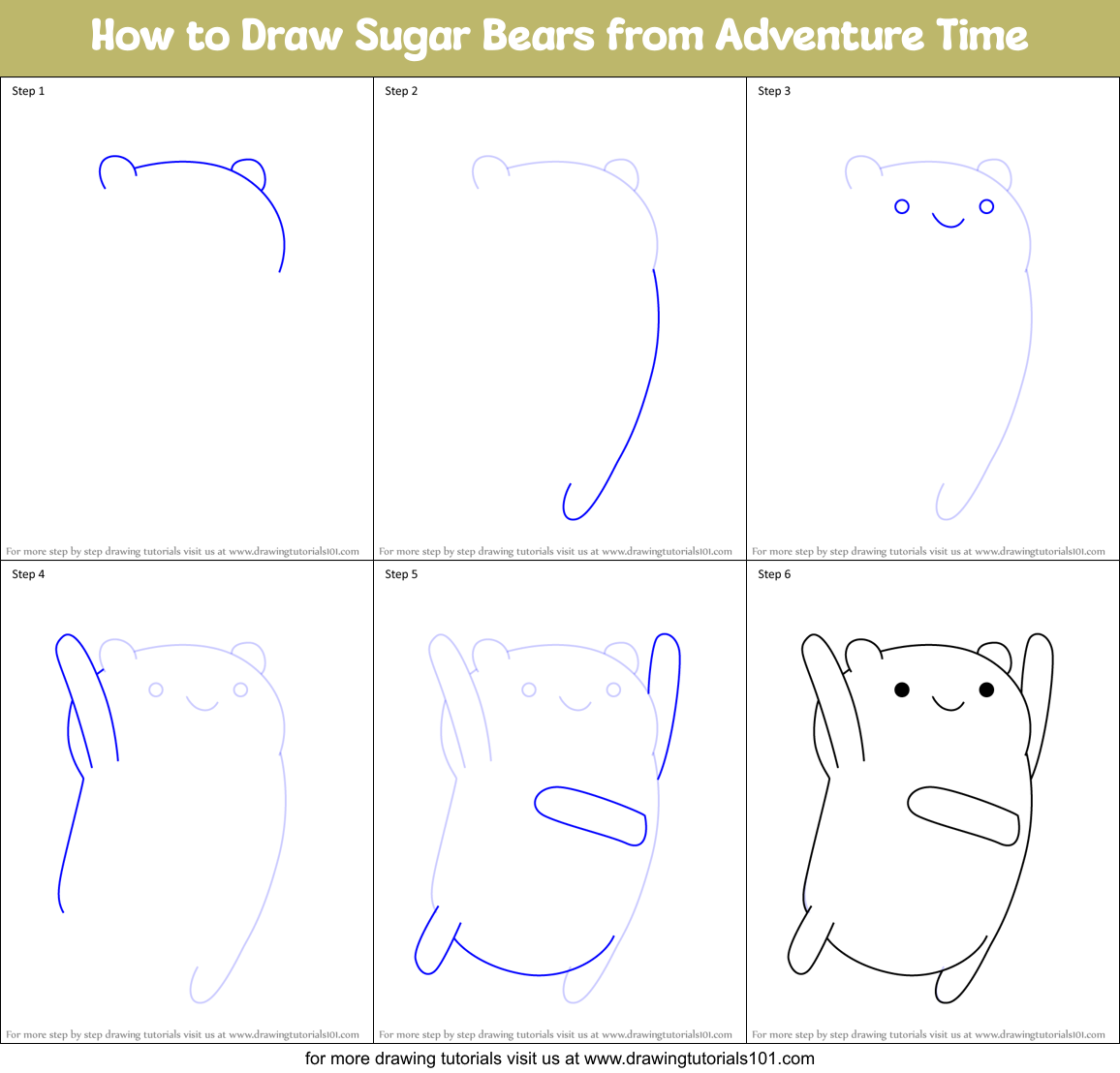 How to Draw Sugar Bears from Adventure Time Printable Step by Step