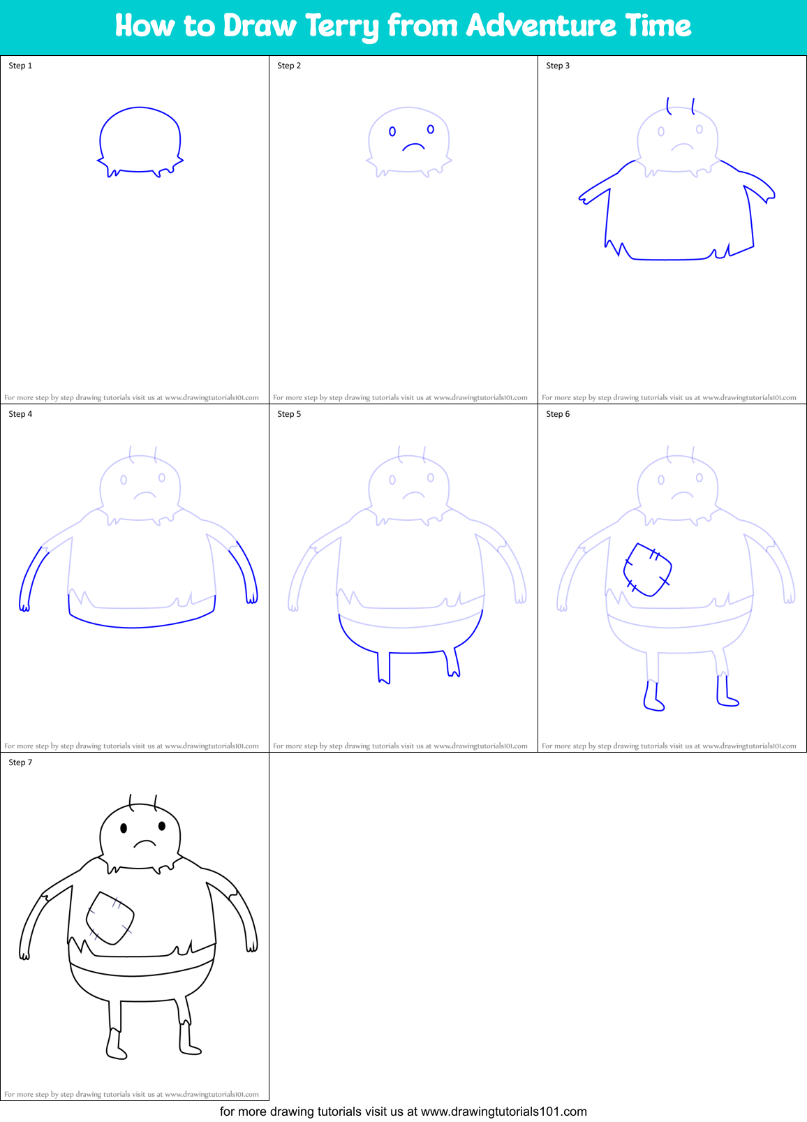 How to Draw Terry from Adventure Time Printable Step by Step