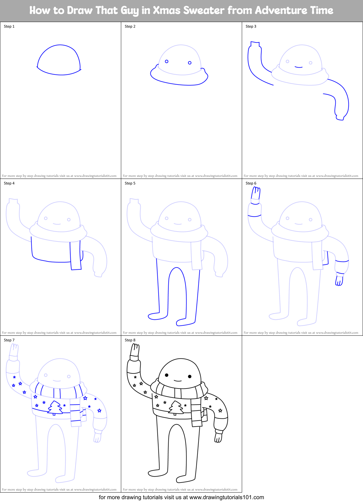 How to Draw That Guy in Xmas Sweater from Adventure Time Printable Step by Step