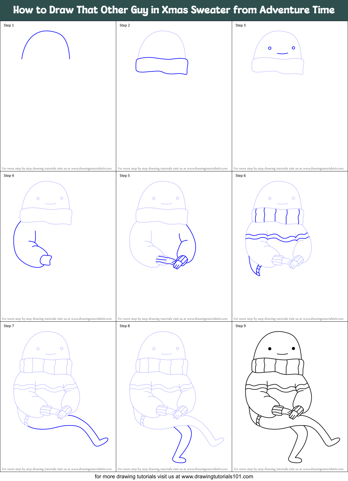 How to Draw That Other Guy in Xmas Sweater from Adventure Time Printable Step by Step