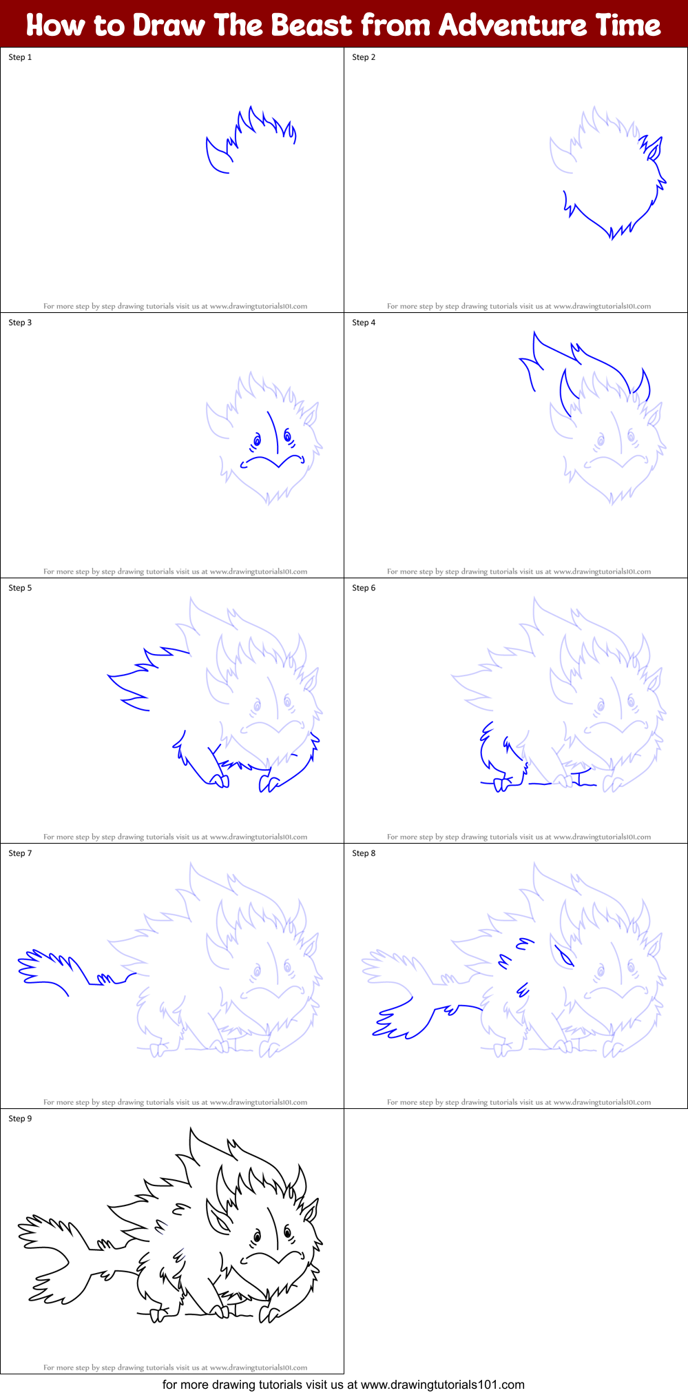 How to Draw The Beast from Adventure Time Printable Step by Step