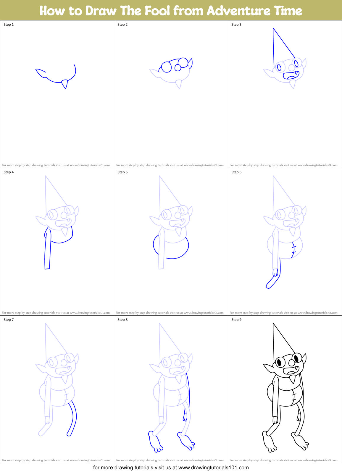 How to Draw The Fool from Adventure Time Printable Step by Step