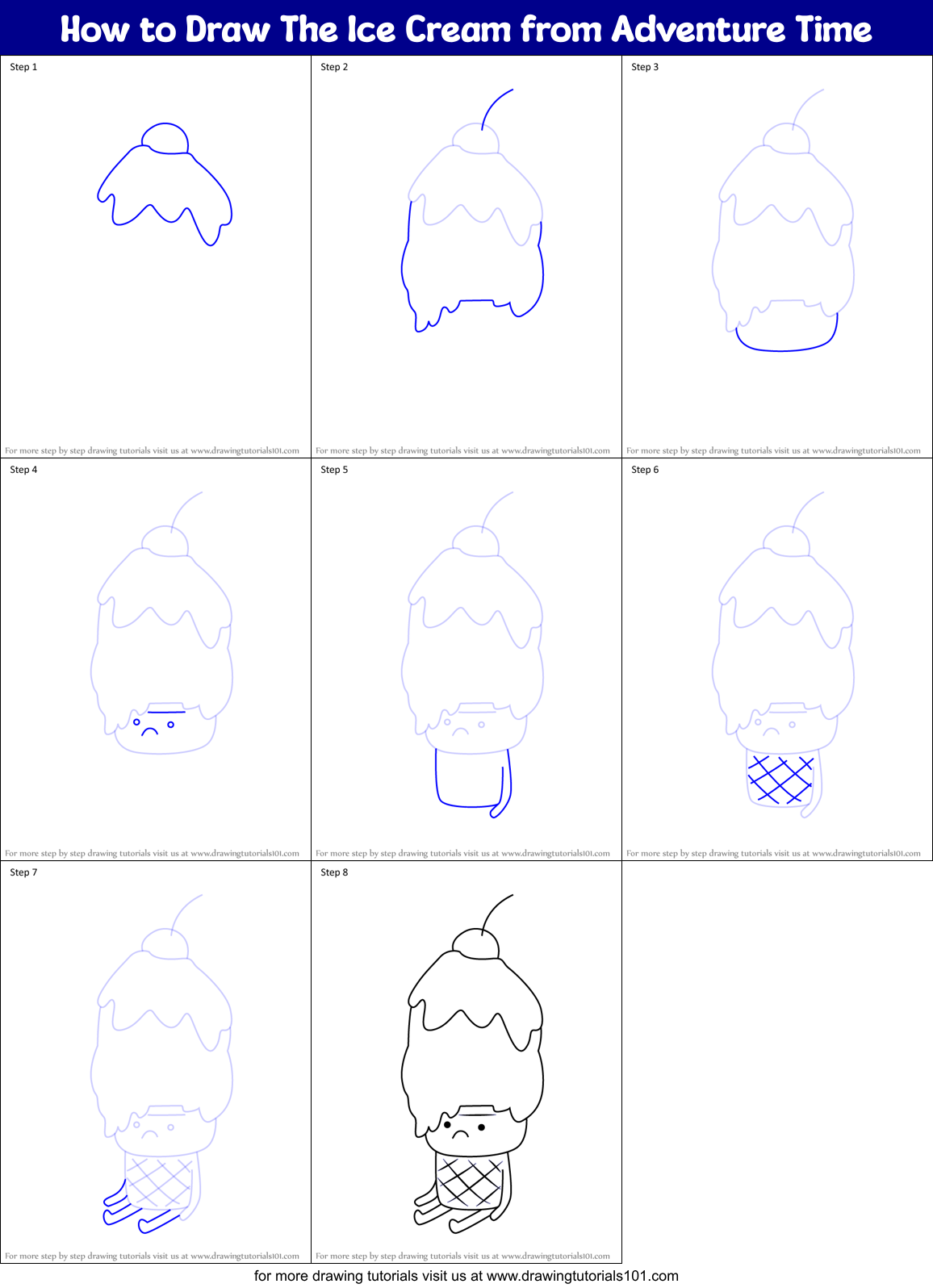 How to Draw The Ice Cream from Adventure Time Printable Step by Step