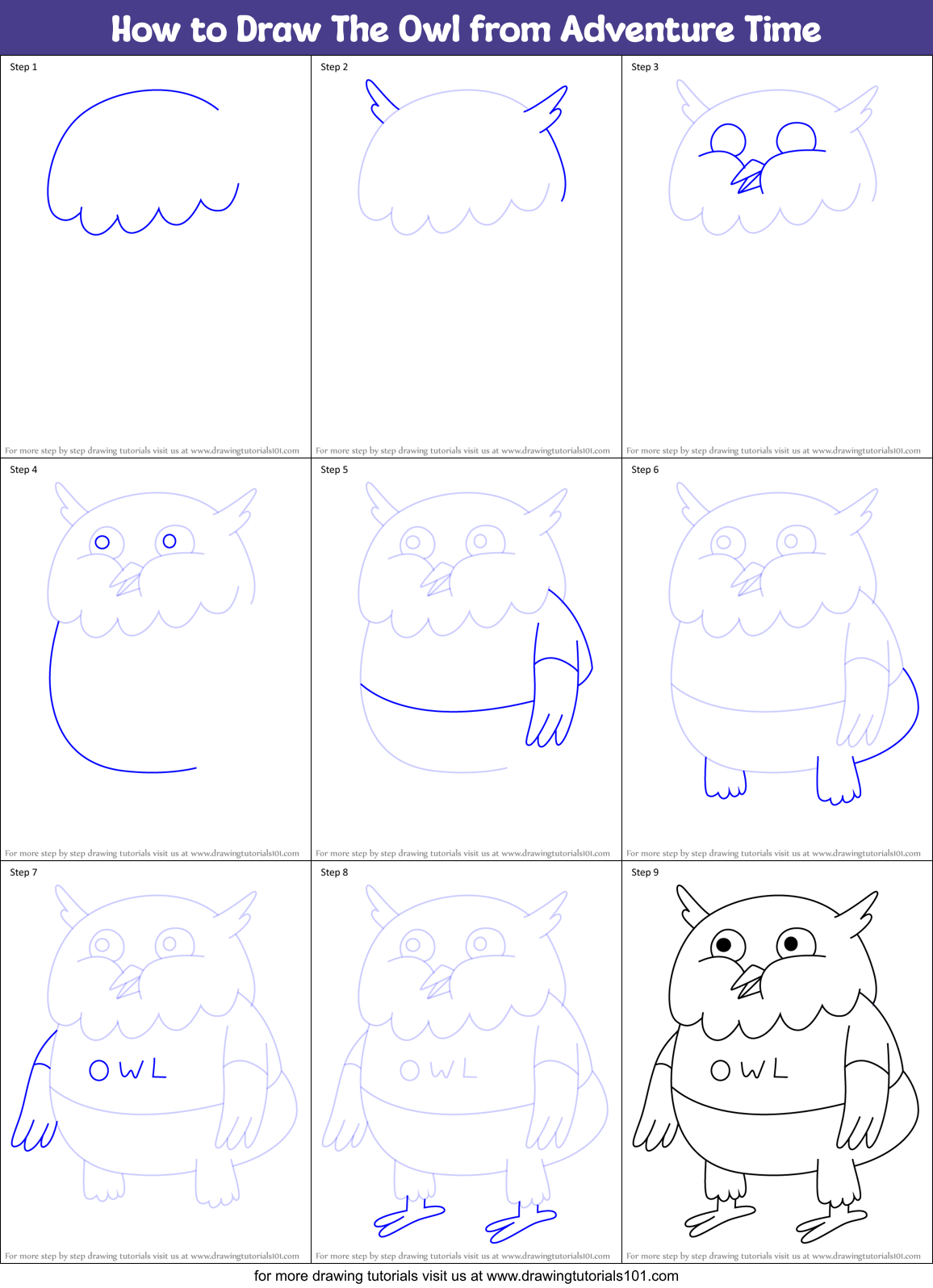 How to Draw The Owl from Adventure Time Printable Step by Step