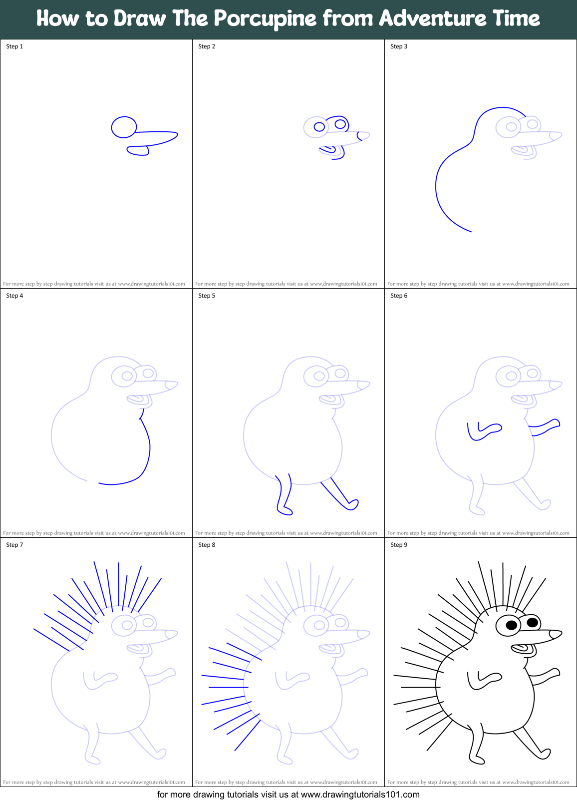 How to Draw The Porcupine from Adventure Time Printable Step by Step