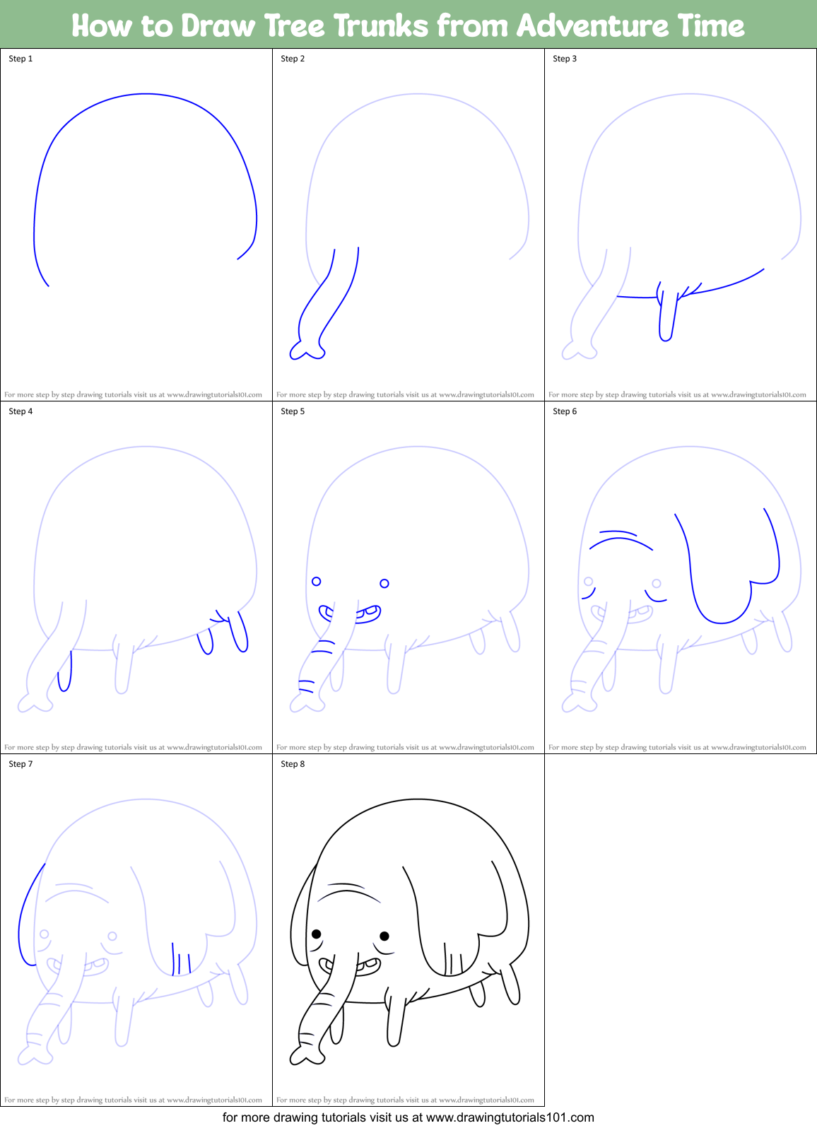How to Draw Tree Trunks from Adventure Time Printable Step by Step