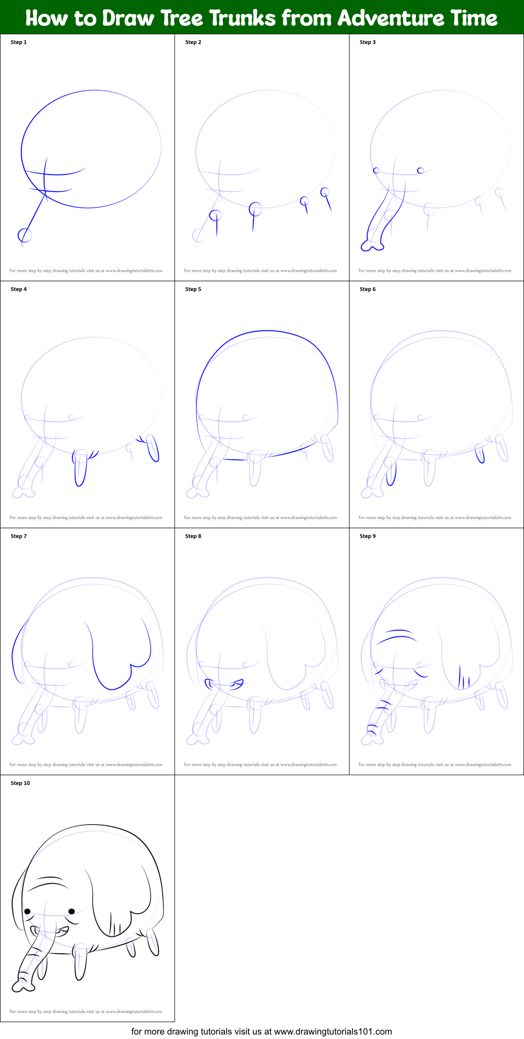 How to Draw Tree Trunks from Adventure Time Printable Step by Step