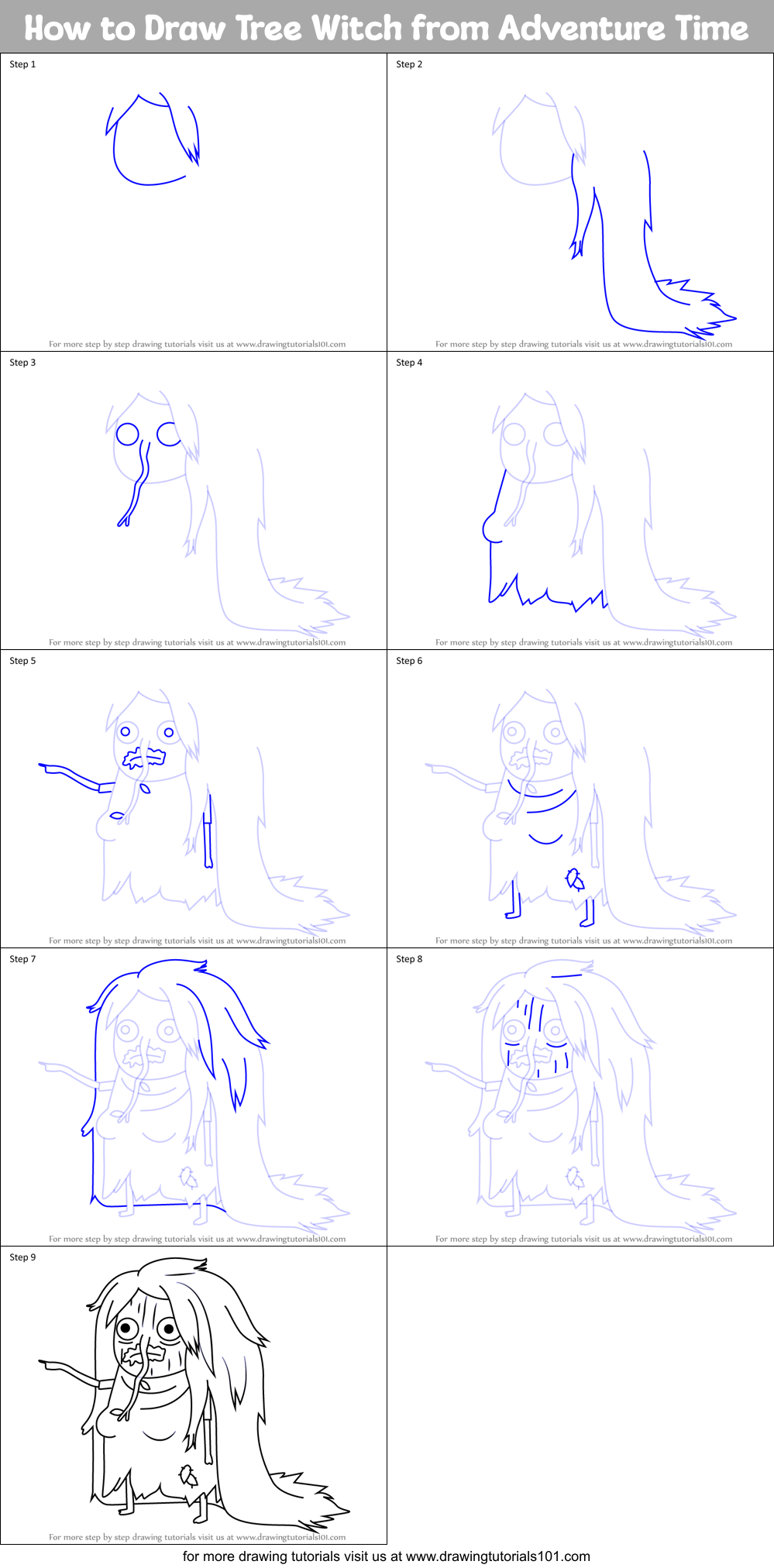 How to Draw Tree Witch from Adventure Time Printable Step by Step