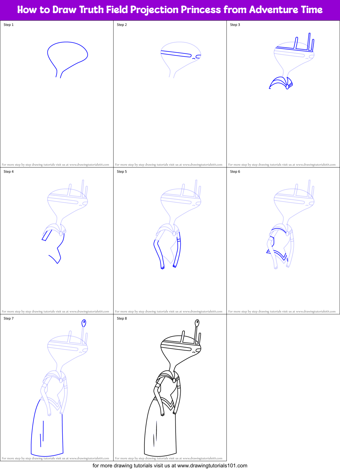 How to Draw Truth Field Projection Princess from Adventure Time Printable Step by Step