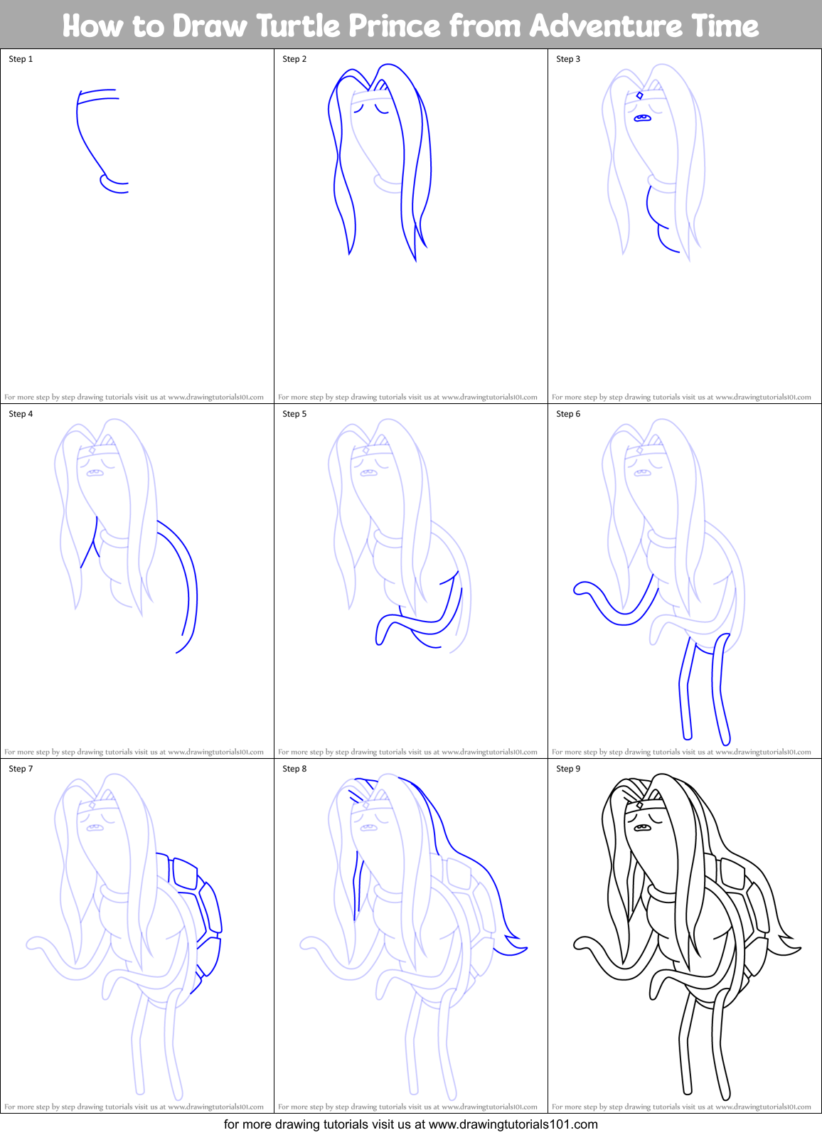 How to Draw Turtle Prince from Adventure Time Printable Step by Step