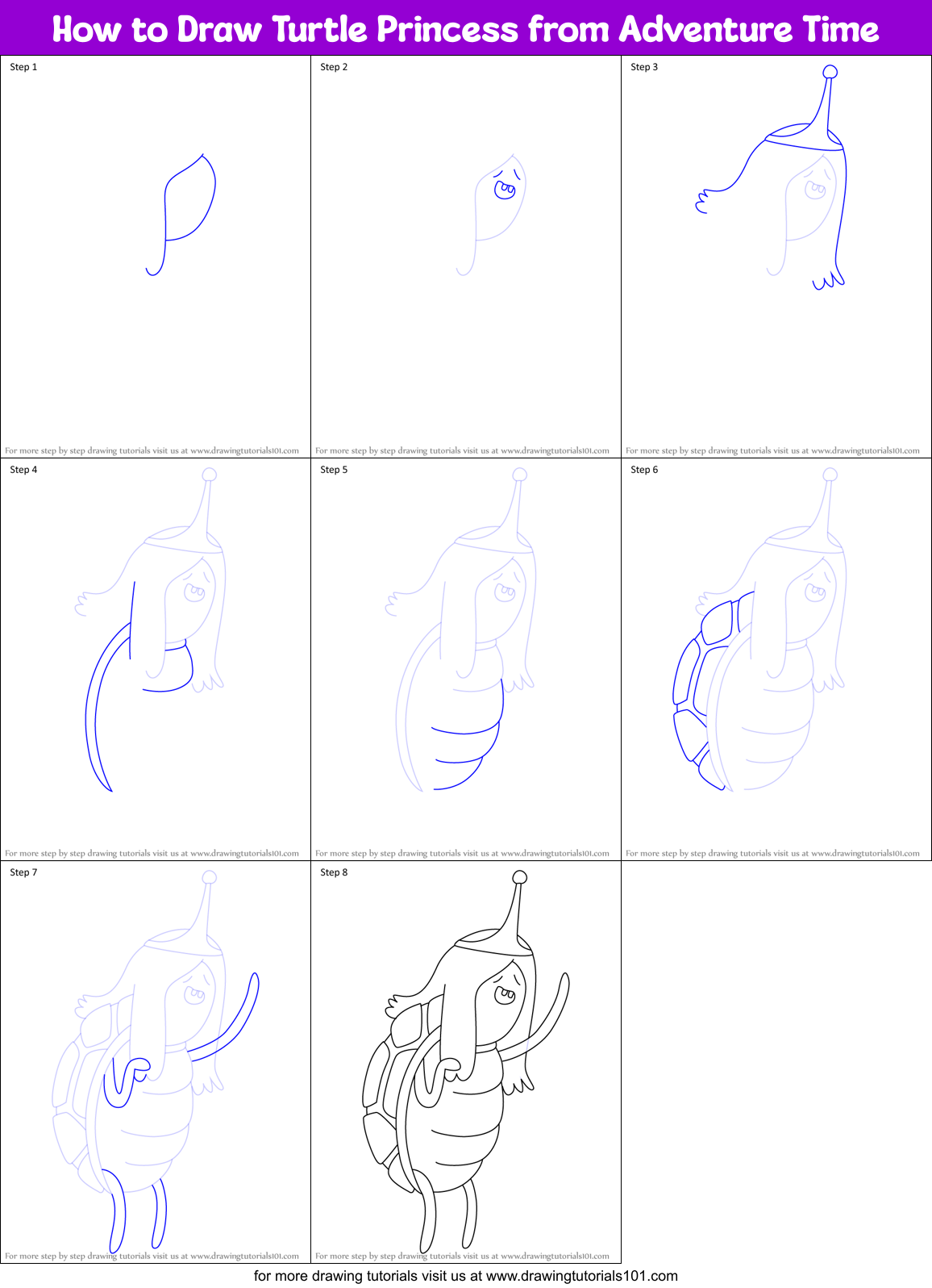 How to Draw Turtle Princess from Adventure Time Printable Step by Step