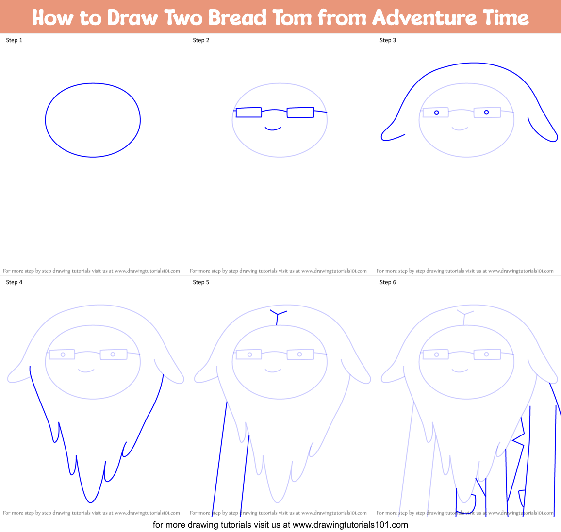 How to Draw Two Bread Tom from Adventure Time Printable Step by Step