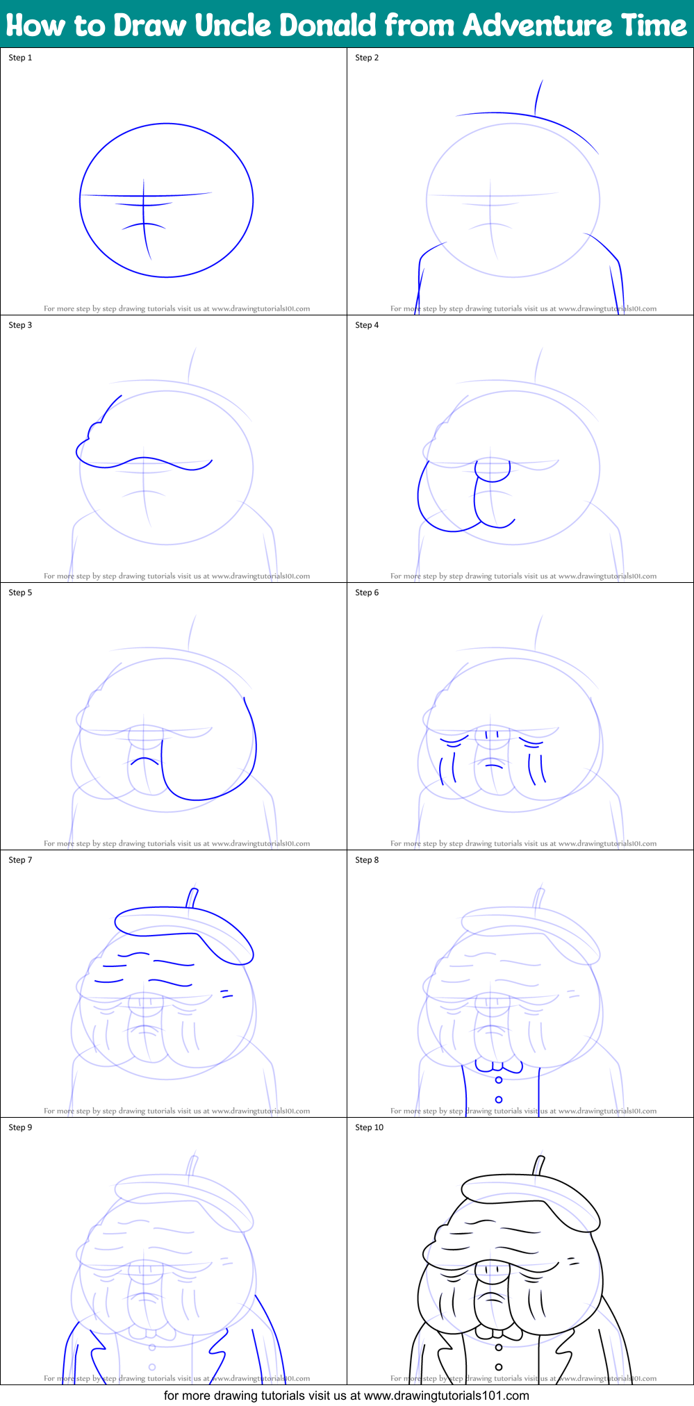 How to Draw Uncle Donald from Adventure Time Printable Step by Step