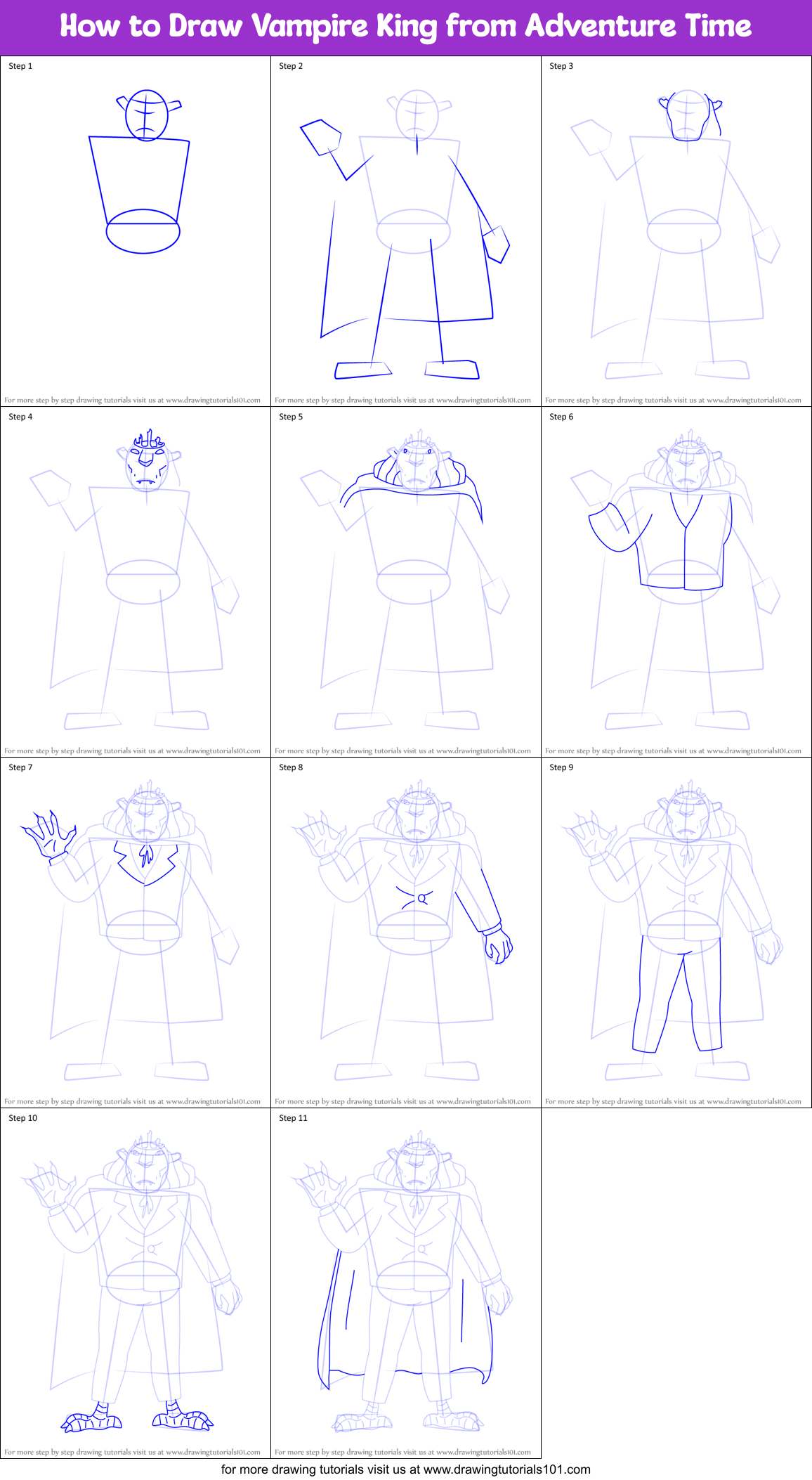 How to Draw Vampire King from Adventure Time Printable Step by Step