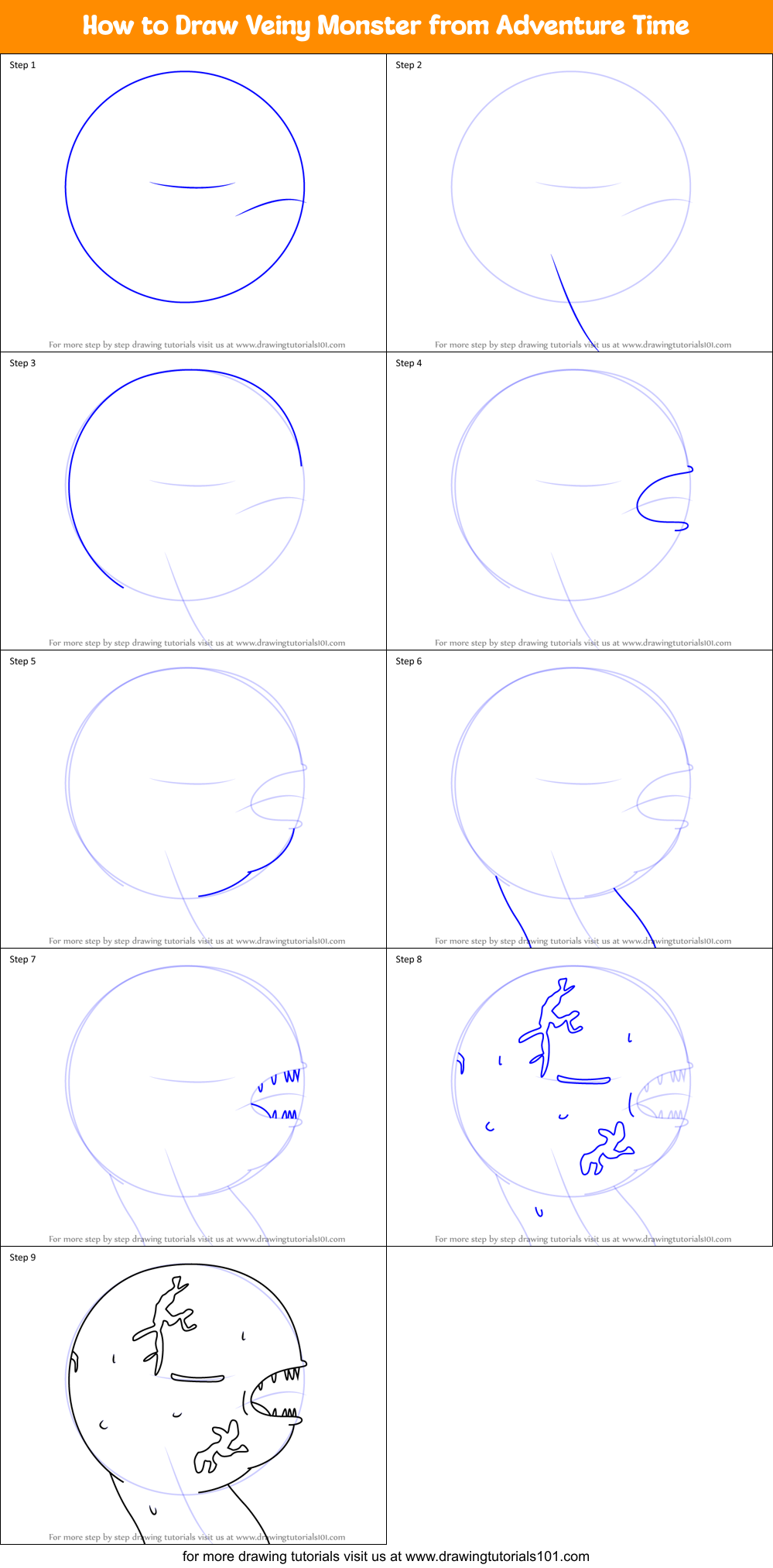 How to Draw Veiny Monster from Adventure Time Printable Step by Step
