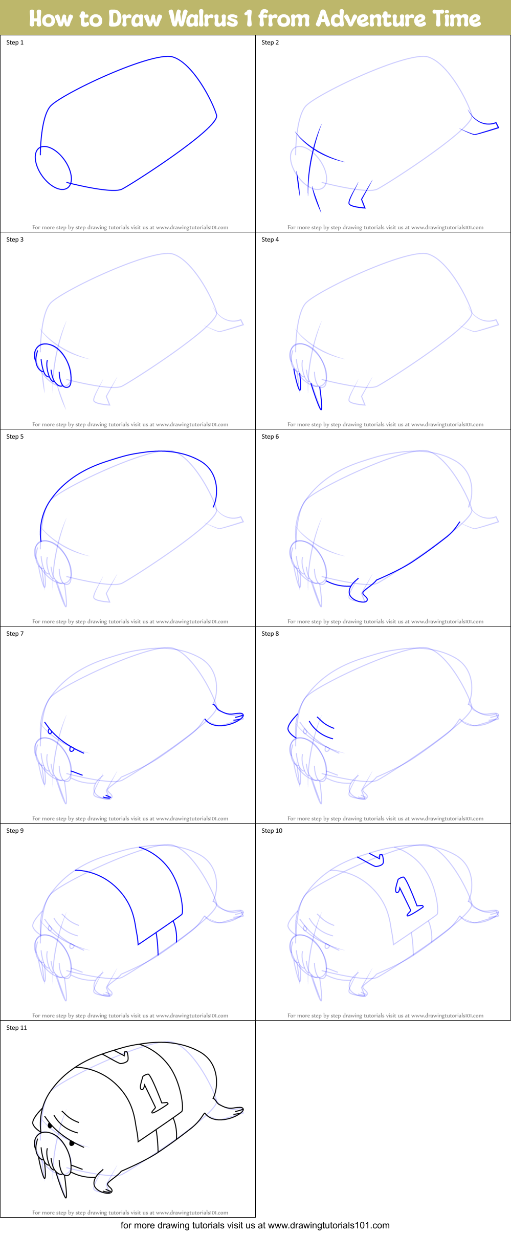 How to Draw Walrus 1 from Adventure Time Printable Step by Step