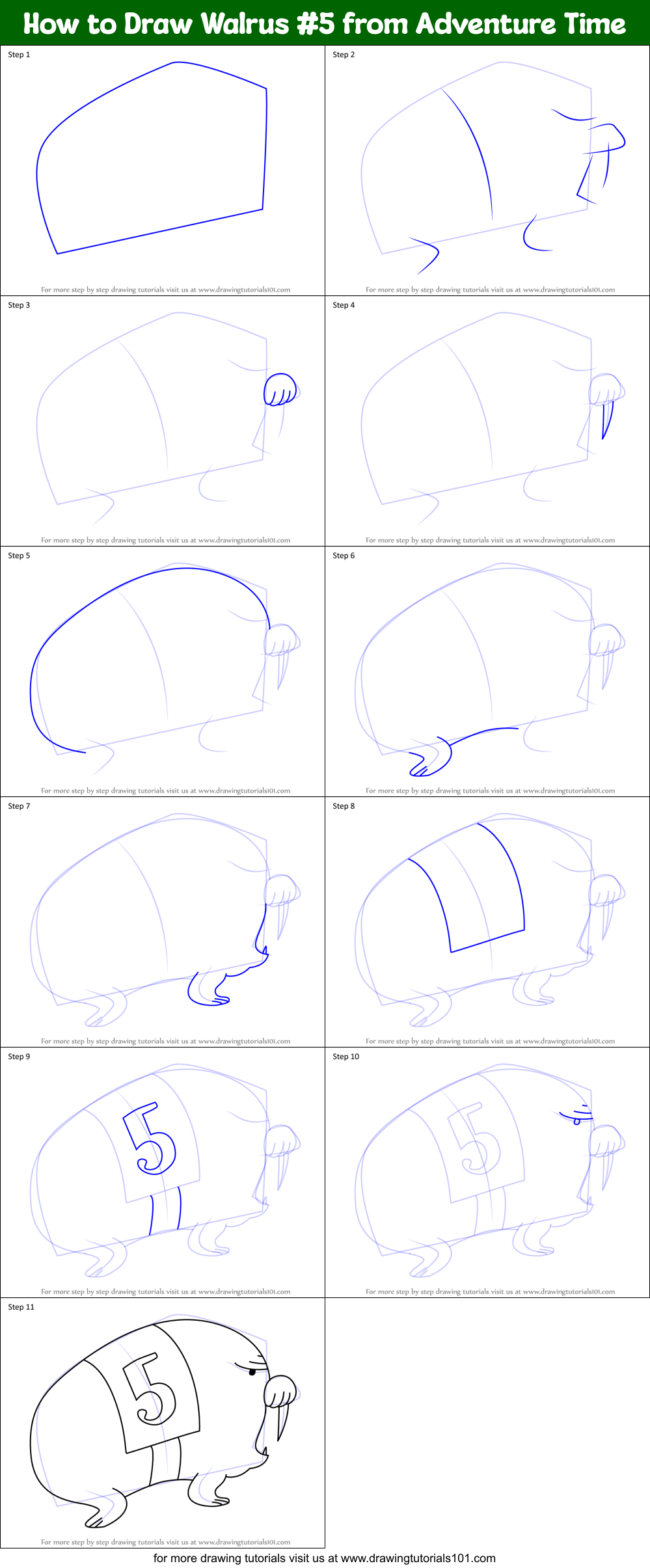 How to Draw Walrus #5 from Adventure Time Printable Step by Step