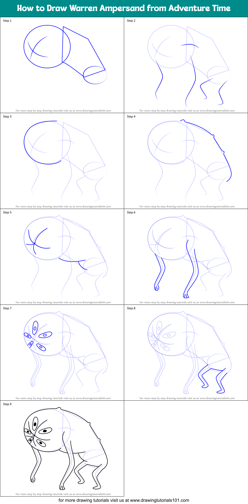 How to Draw Warren Ampersand from Adventure Time Printable Step by Step