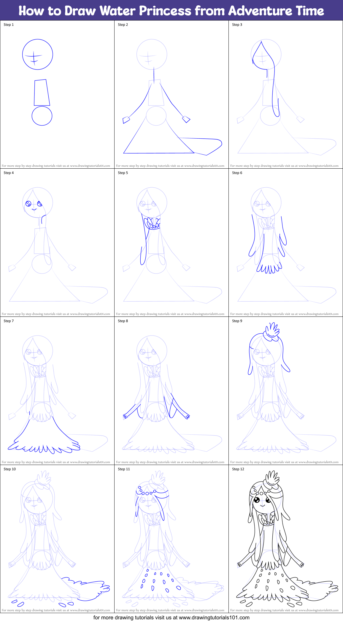 How to Draw Water Princess from Adventure Time Printable Step by Step