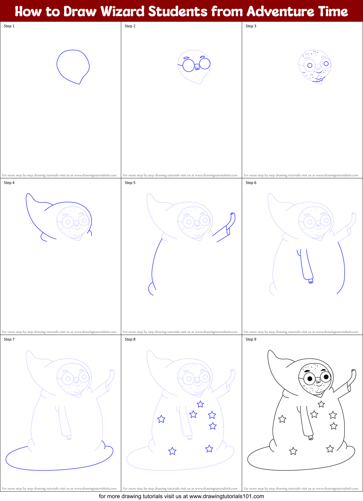 How to Draw Wizard Students from Adventure Time Printable Step by Step