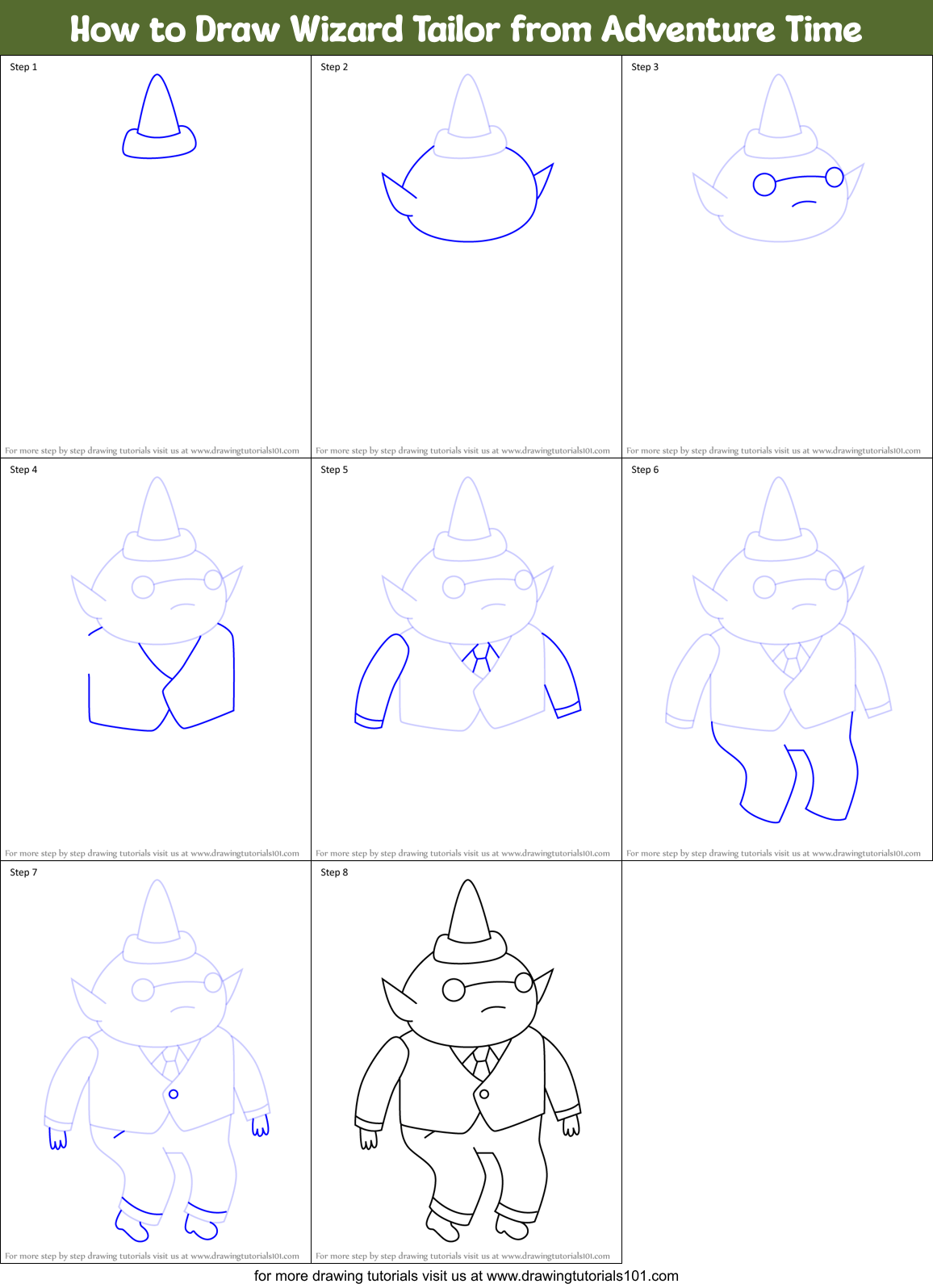 How to Draw Wizard Tailor from Adventure Time Printable Step by Step